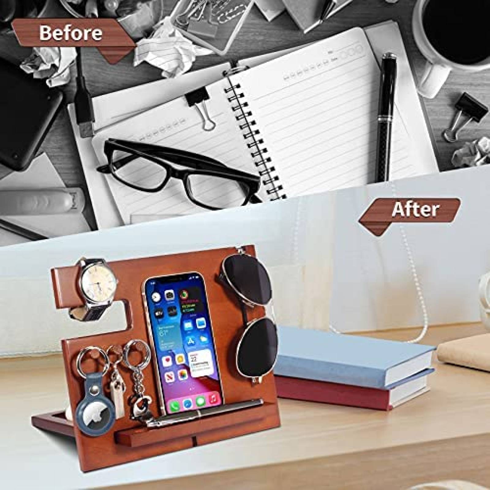 Estación de acoplamiento Foonii de madera organizador -Cafe