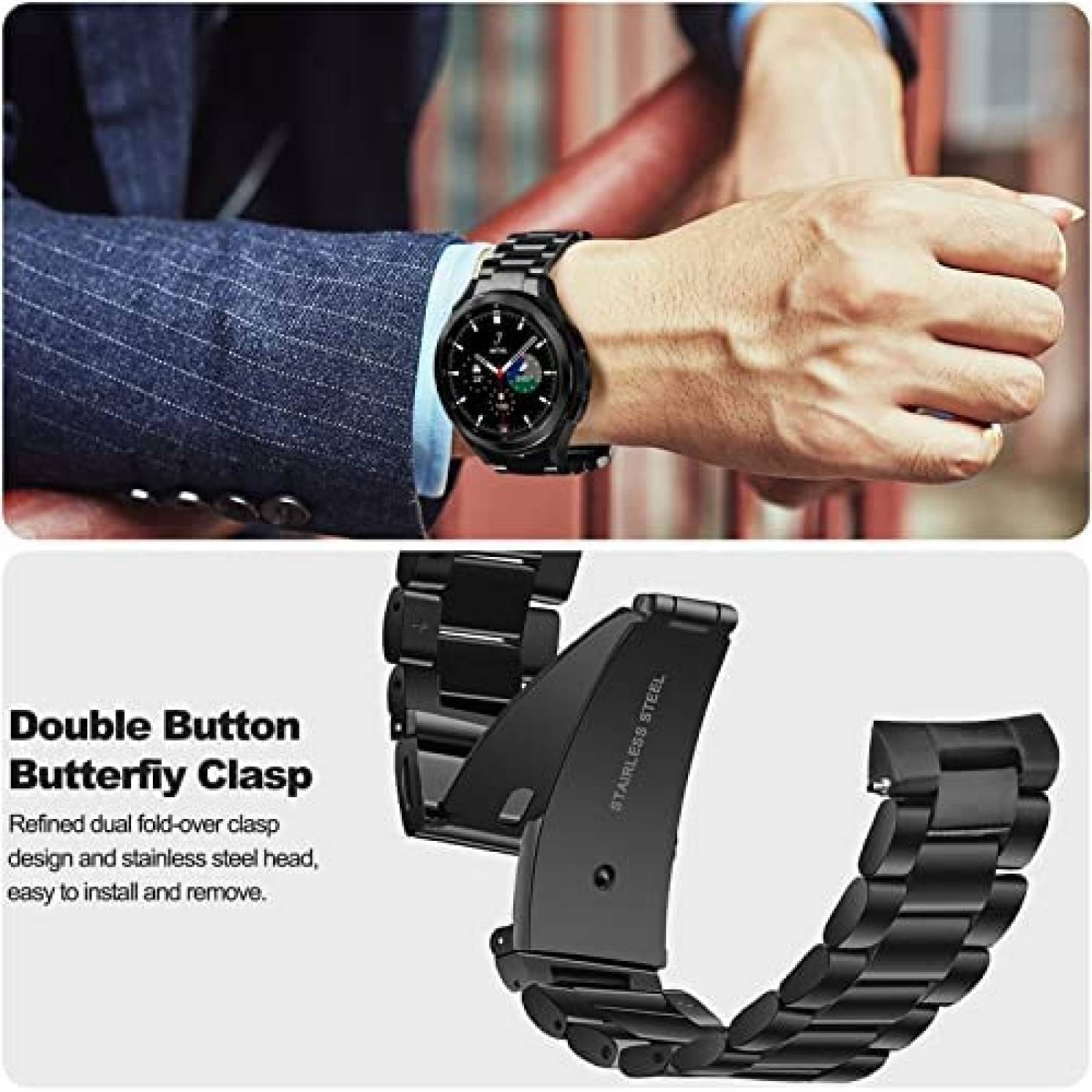 Correa de Metal V-MORO para Galaxy Watch 4 46mm -Negro