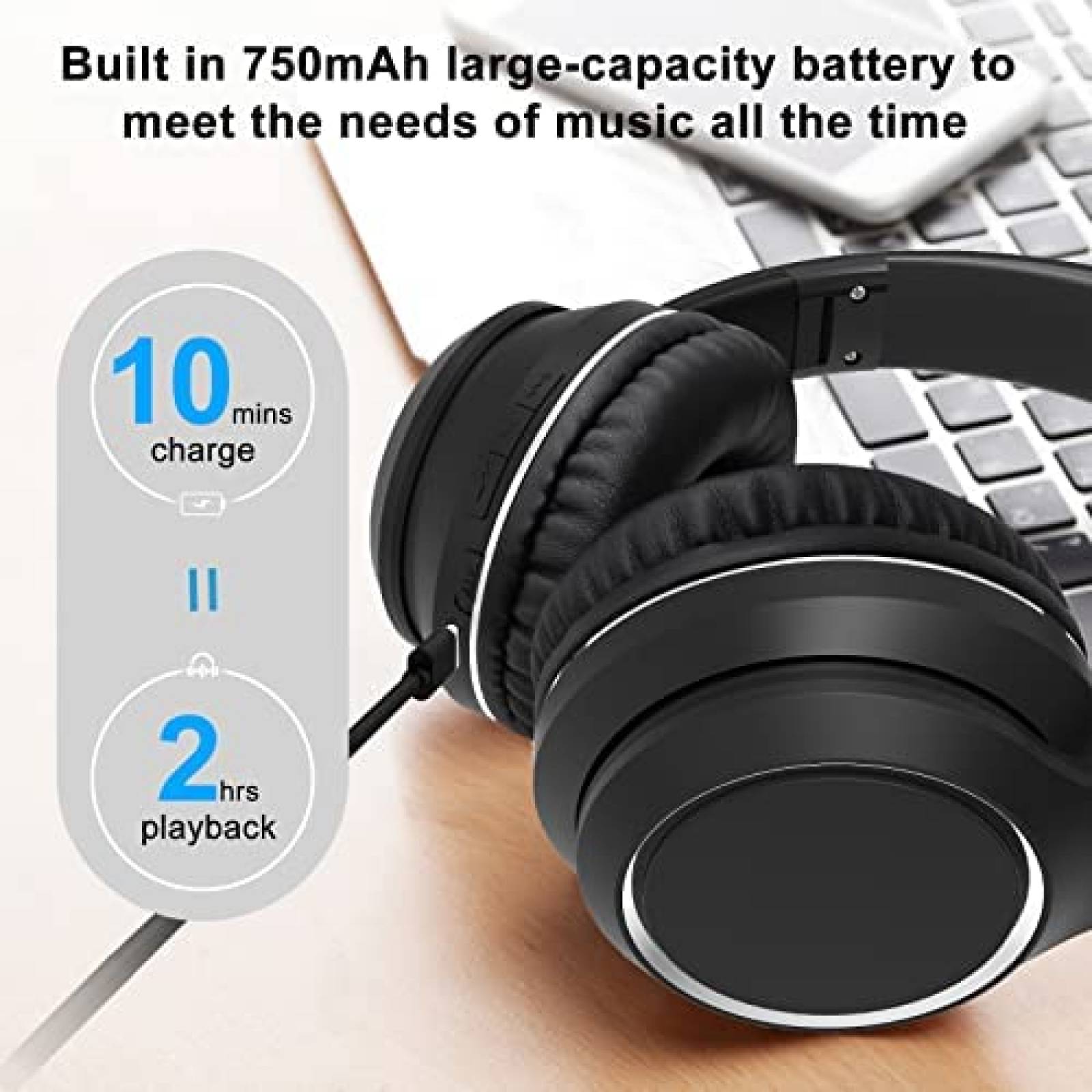 Audifonos de Diadema UOWGA Deep Bass de 30H de Carga -Negro