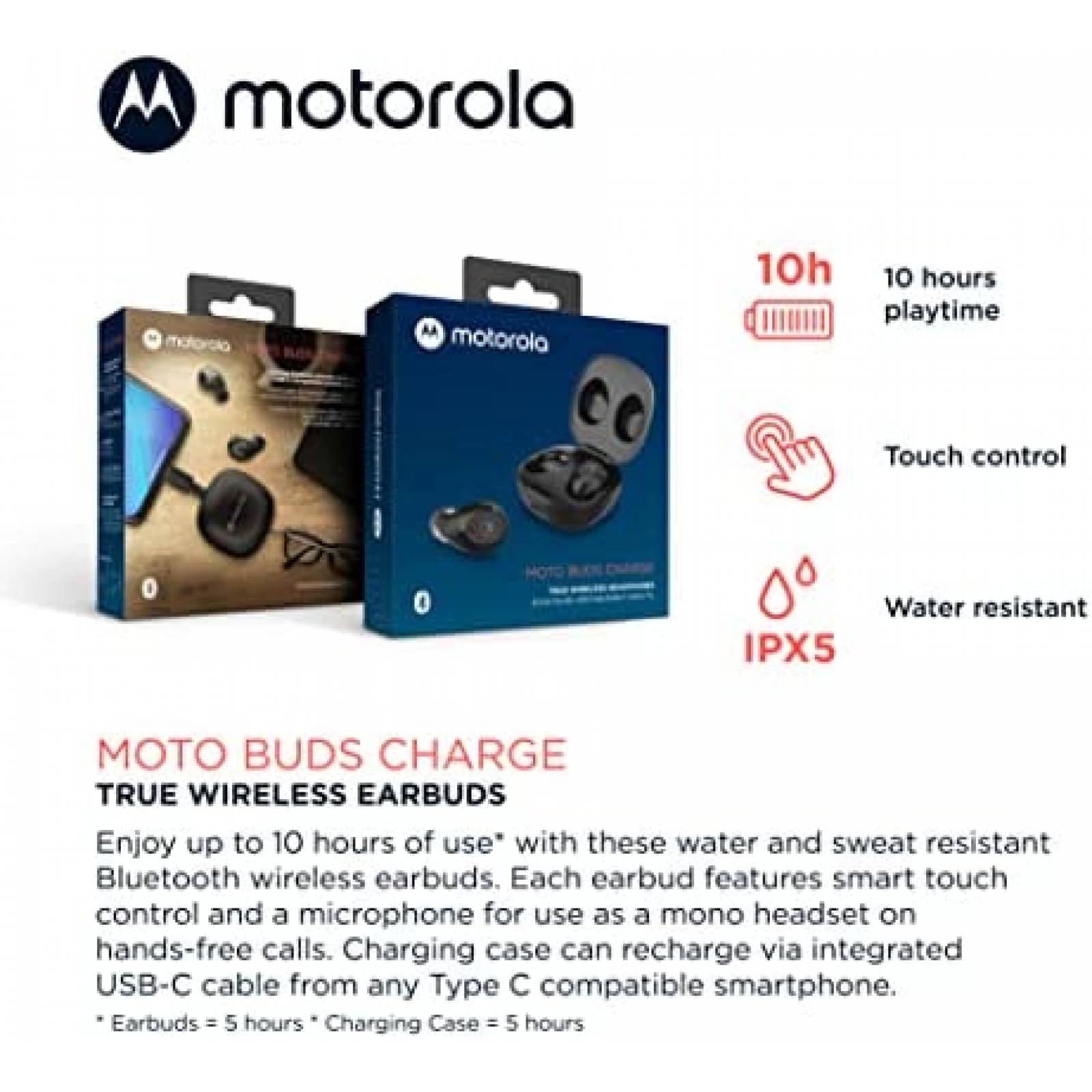 Auriculares Bluetooth 5.0 Motorola Sound IPX5 con Mic -Negro