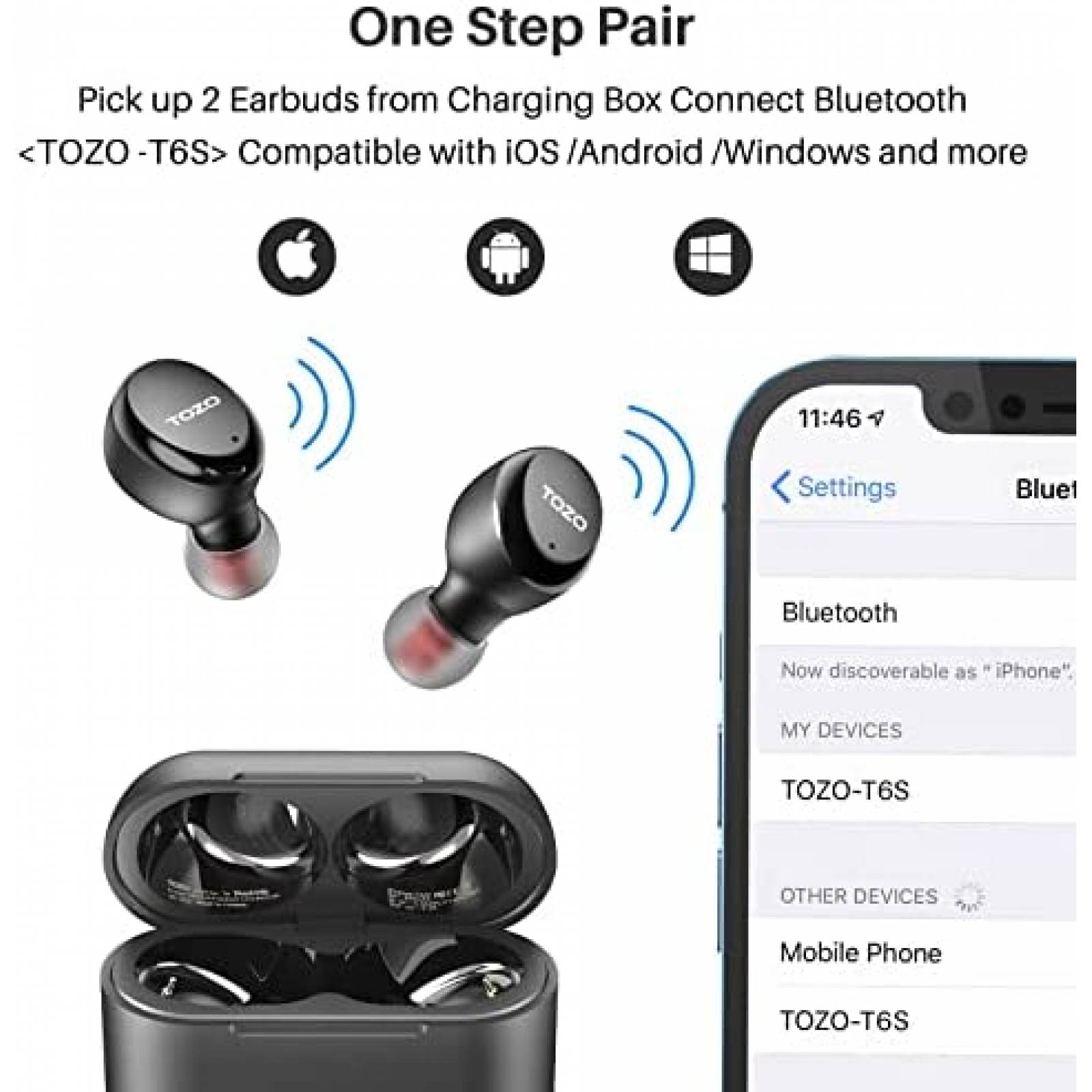 Audifonos Inalambricos TOZO T6S Cancelacion de Sonido -Negro