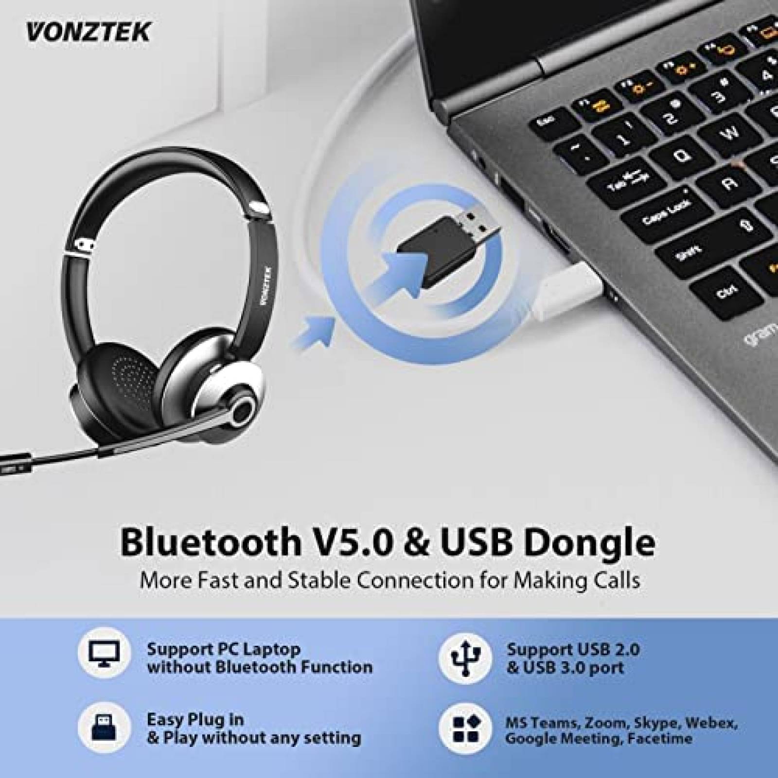 Auriculares Bluetooth Vonztek Microfono Cancelacion Ruido