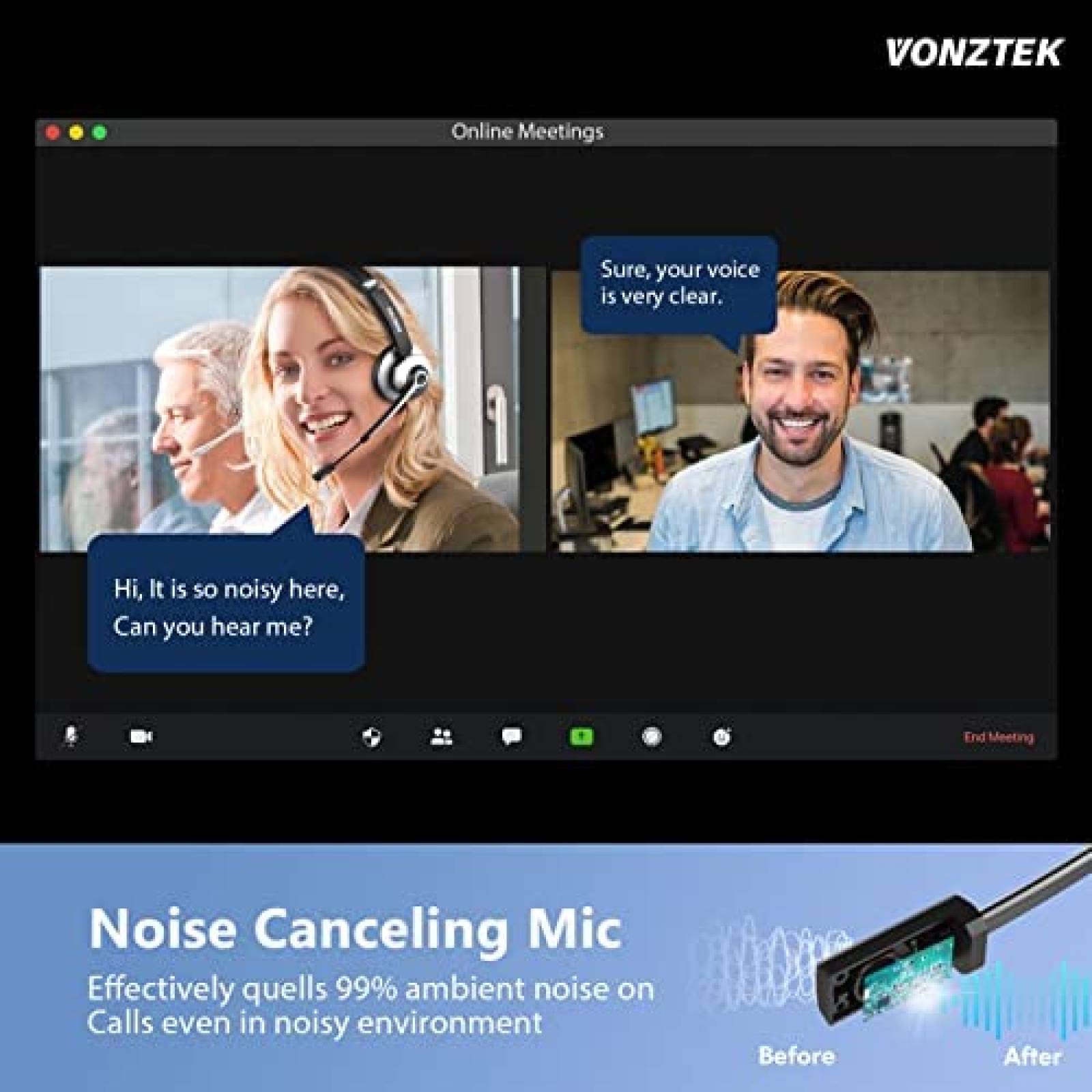 Auriculares Bluetooth Vonztek Microfono Cancelacion Ruido