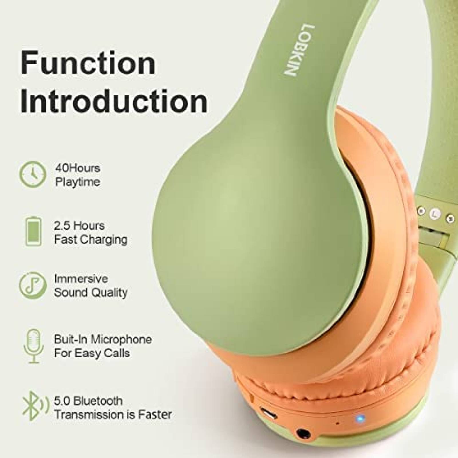 Audifonos de Diadema LOBKIN de 40H Bluetooth -Verde