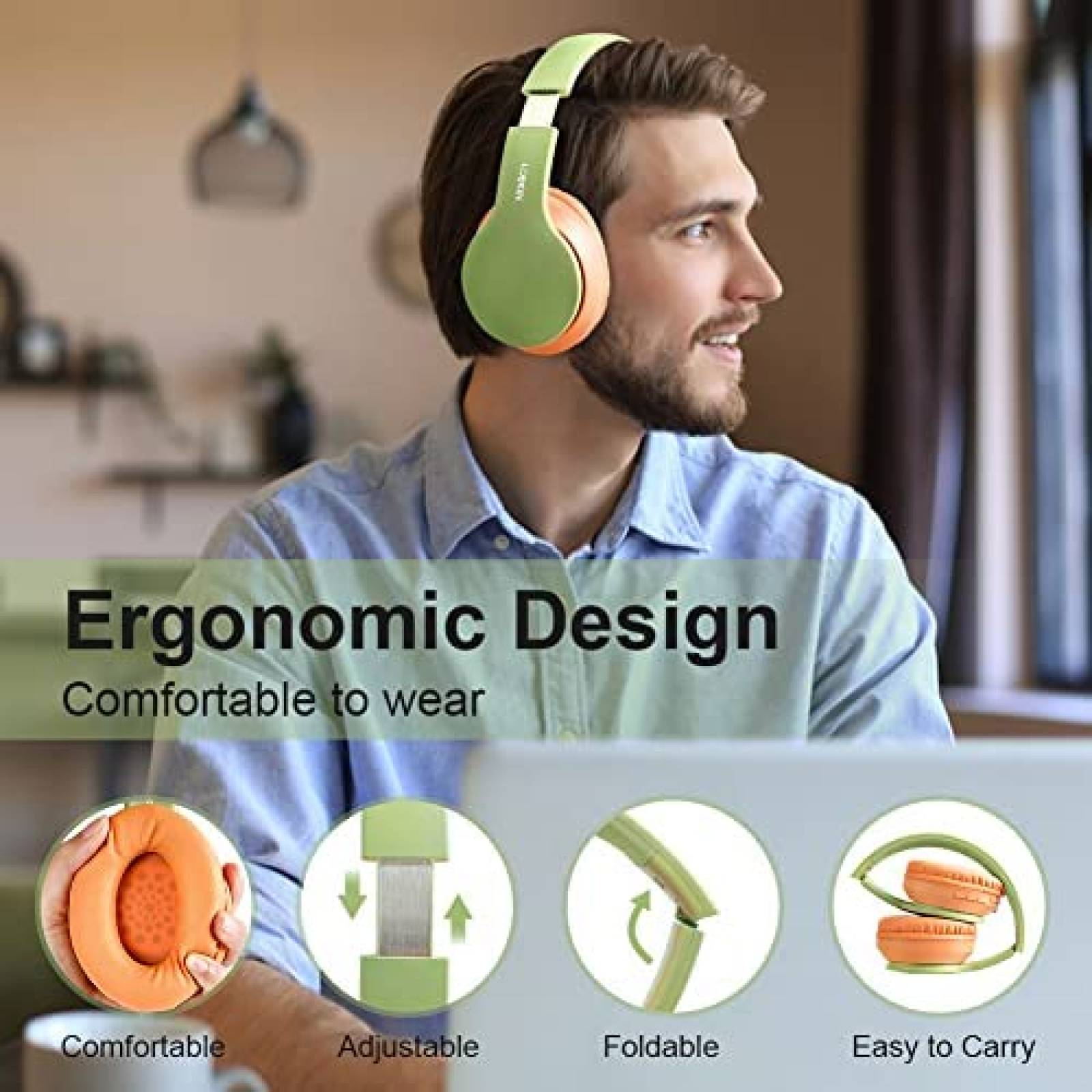Audifonos de Diadema LOBKIN de 40H Bluetooth -Verde