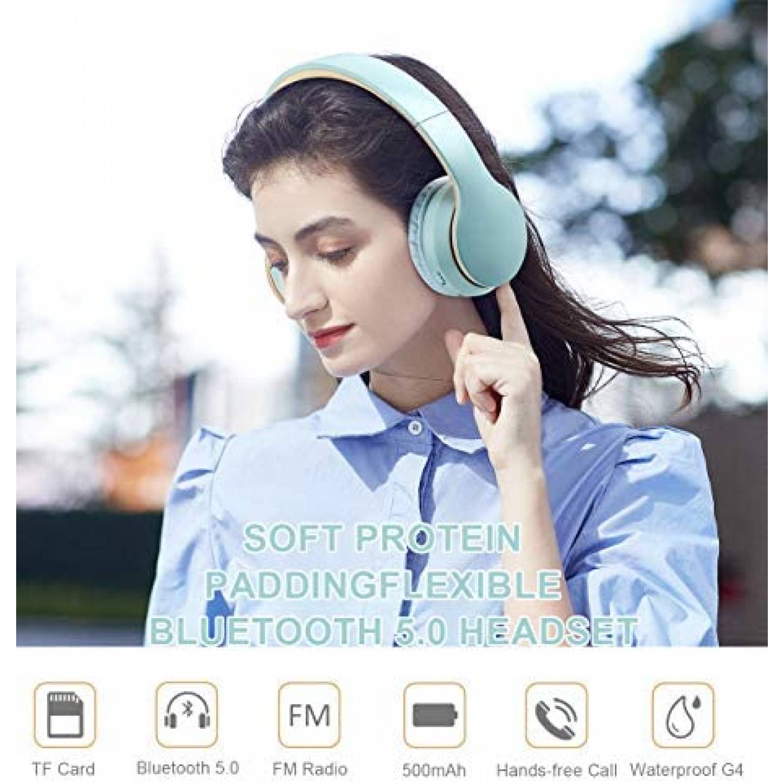 Audifonos de Diadema IFECCO Bluetooth Sonido Stereo -Celeste