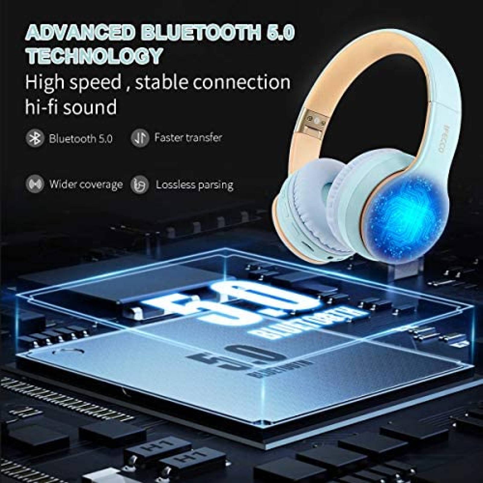 Audifonos de Diadema IFECCO Bluetooth Sonido Stereo -Celeste