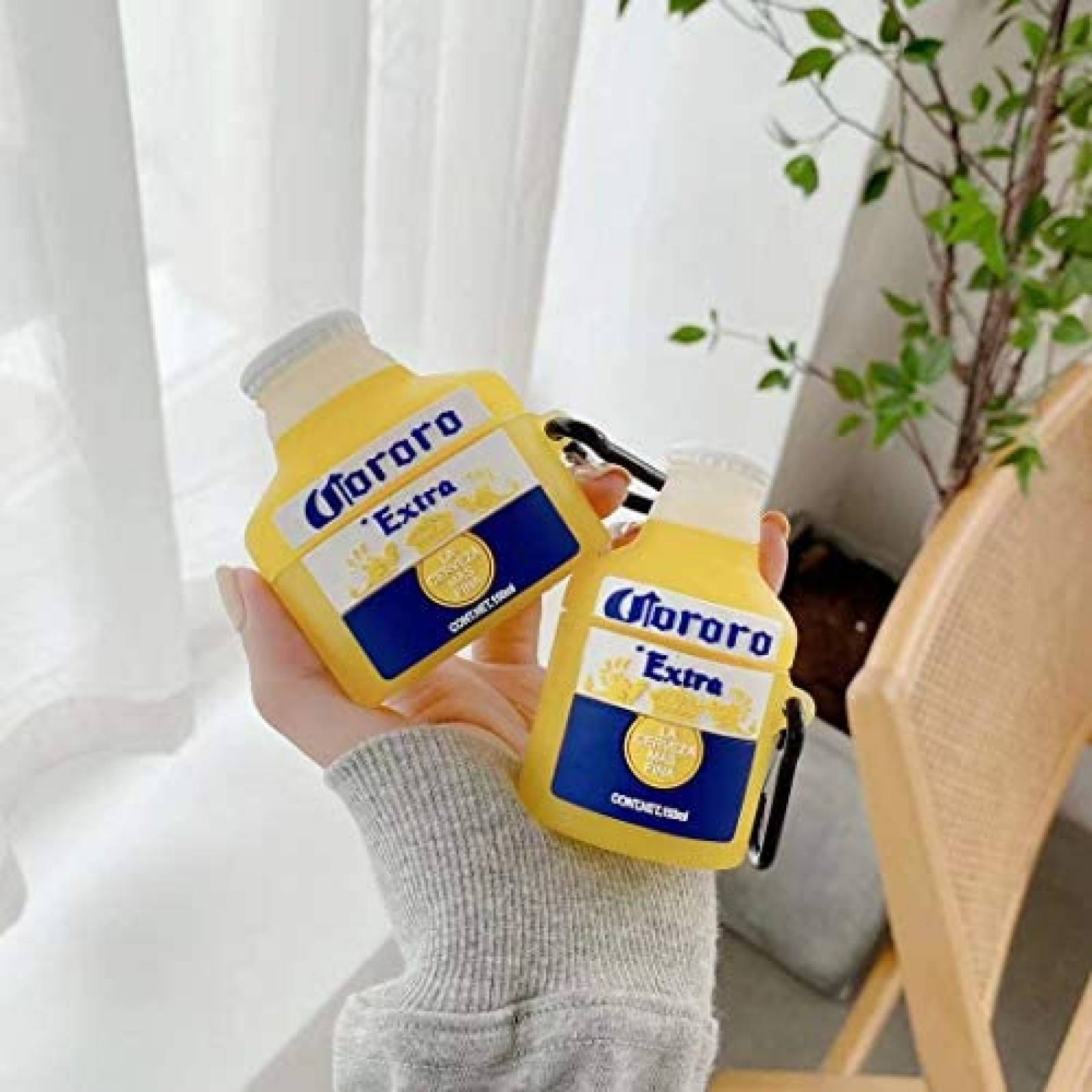 Funda Generico Cerveza Compatible Con Airpod 1 y 2 -Amarillo