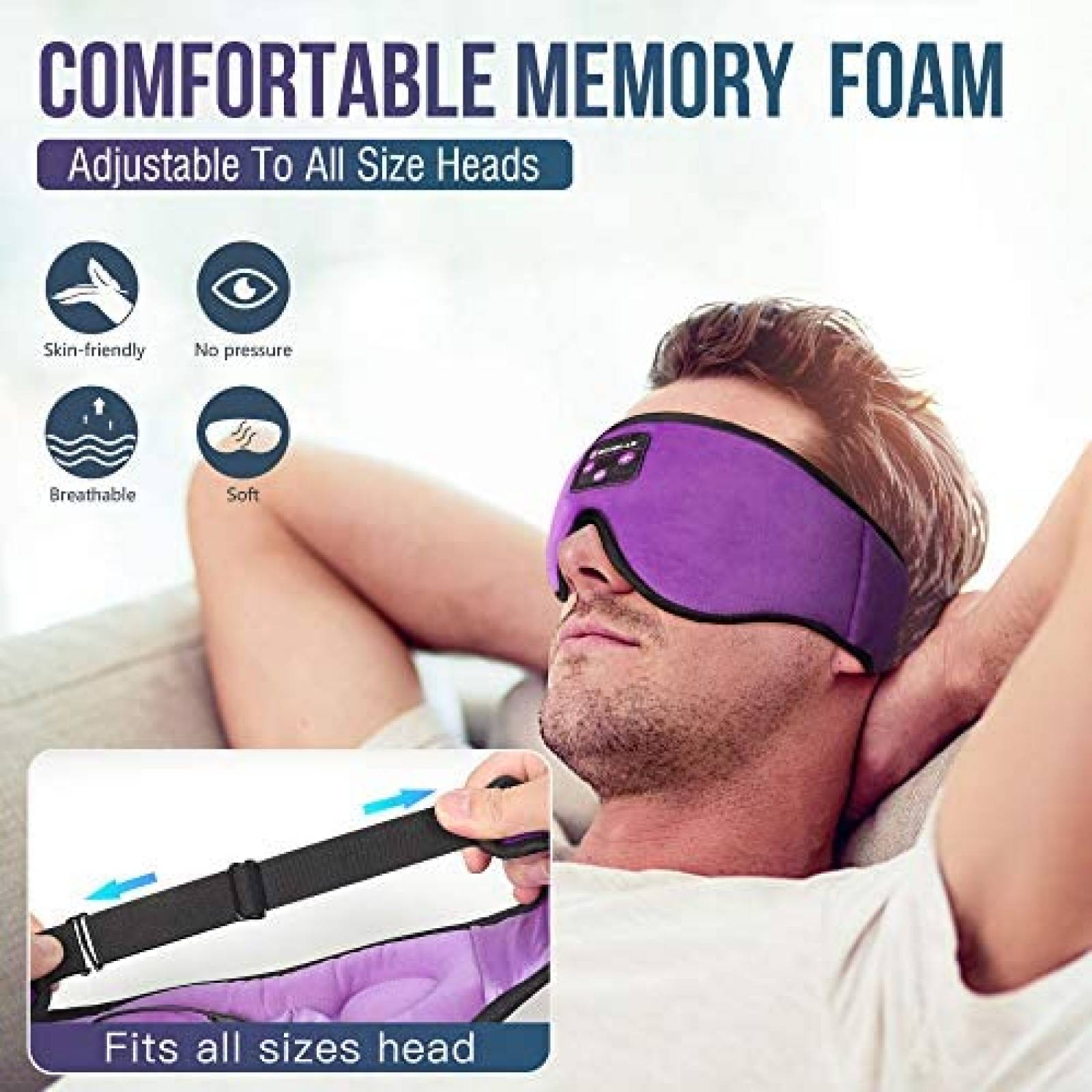 Banda para Dormir Bluetooth Boodlab Ajustable -Morado