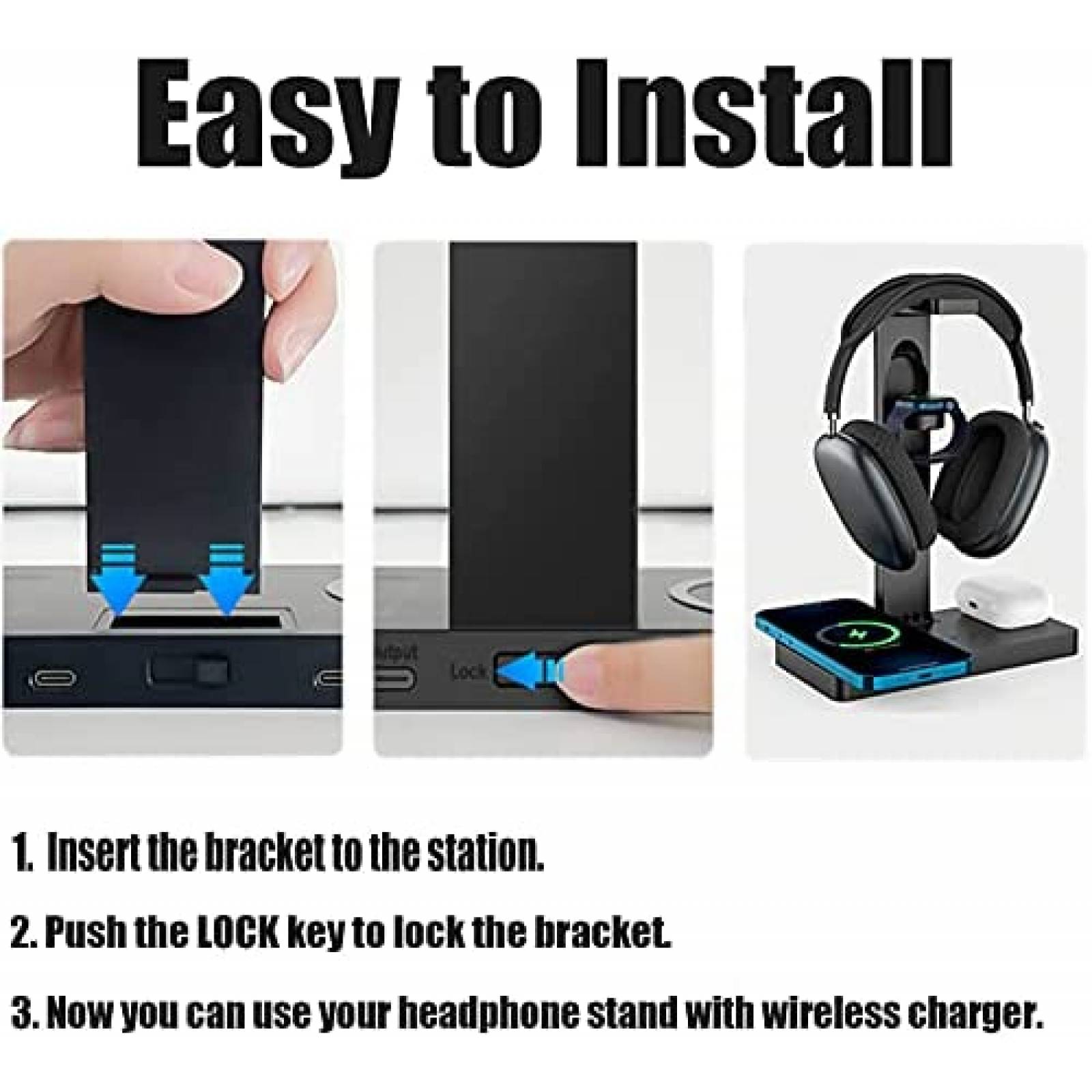 Soporte para auriculares PloutoRich de carga 4 en 1 -Negro