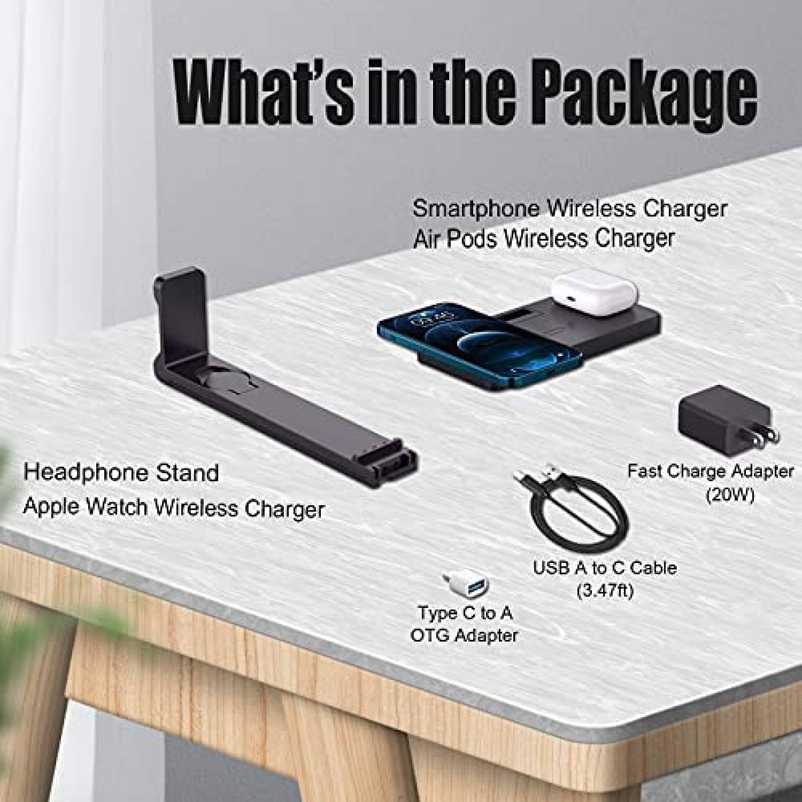 Soporte para auriculares PloutoRich de carga 4 en 1 -Negro