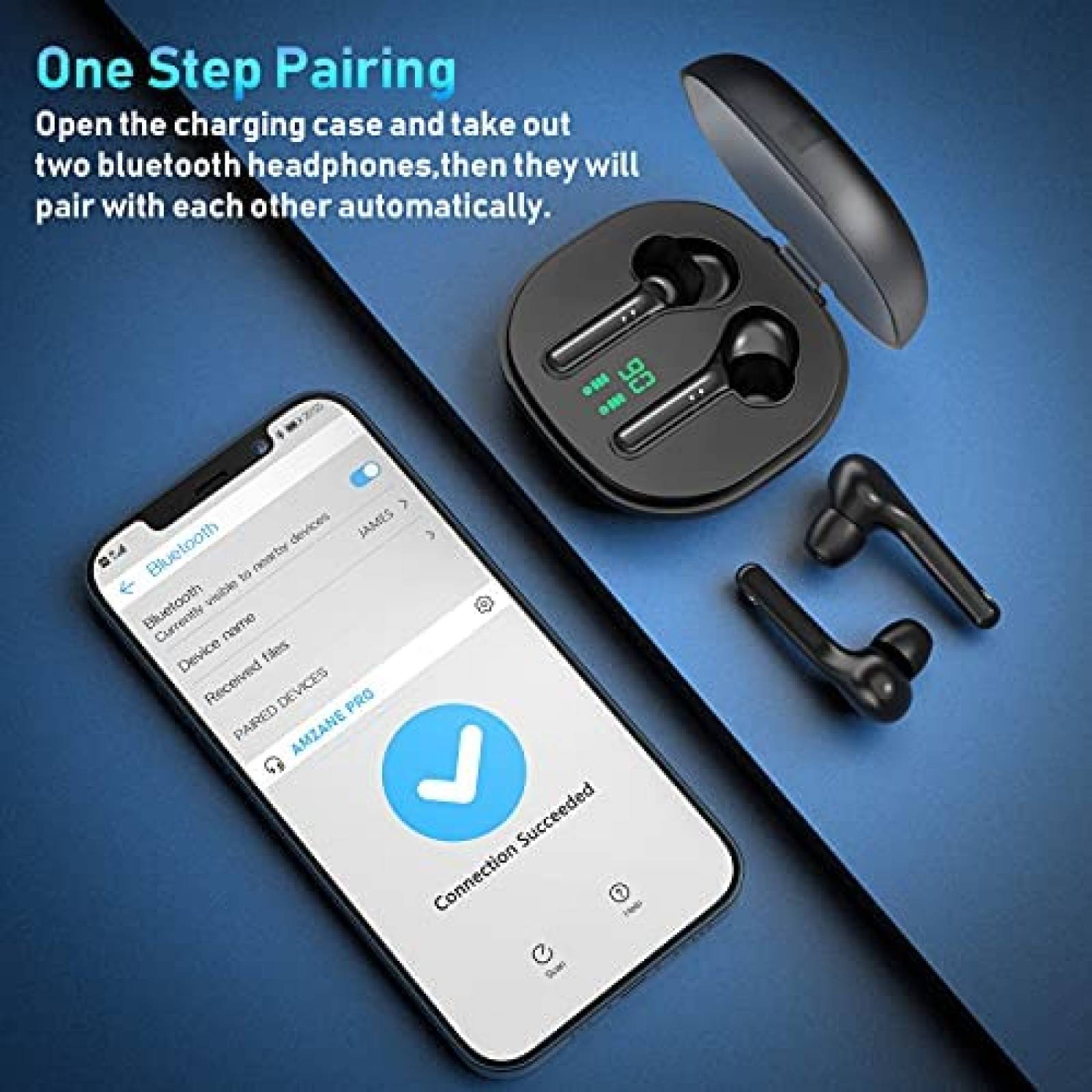 Audífonos AMZANE inalámbricos Bluetooth con funda -Negro