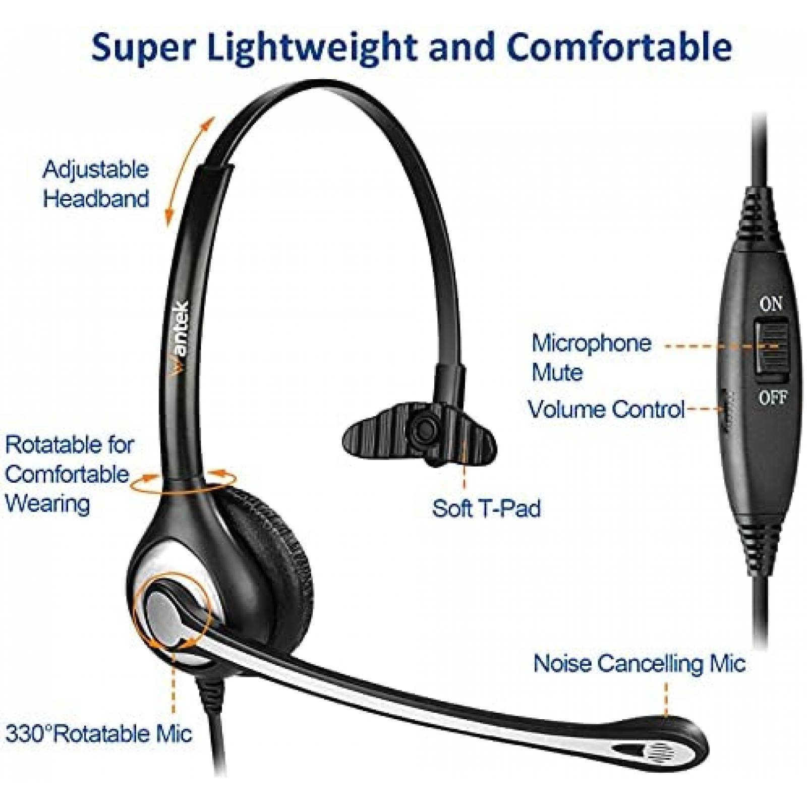 Auriculares Wantek Para Telefono RJ9 Cancelacion de Ruido