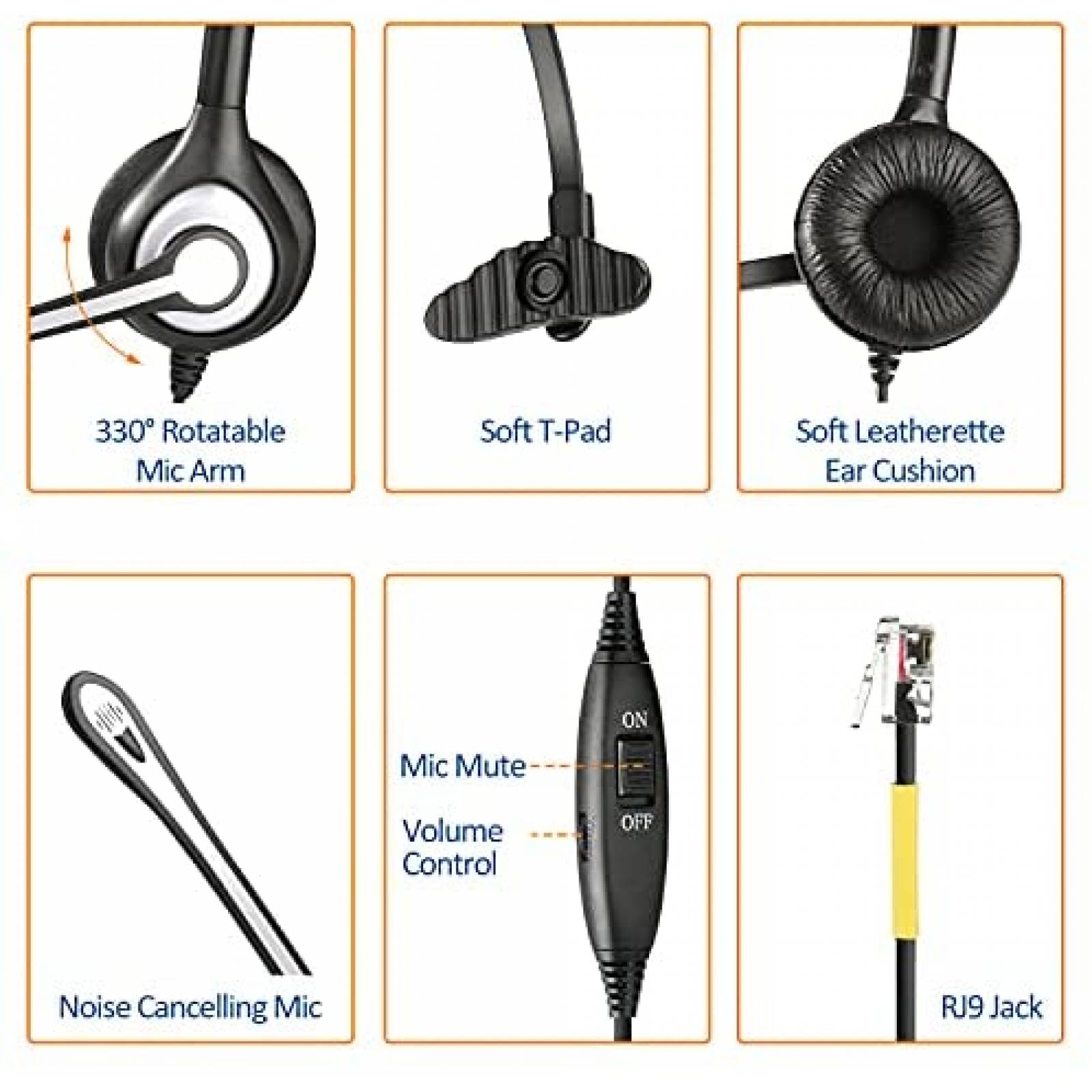 Auriculares Wantek Para Telefono RJ9 Cancelacion de Ruido