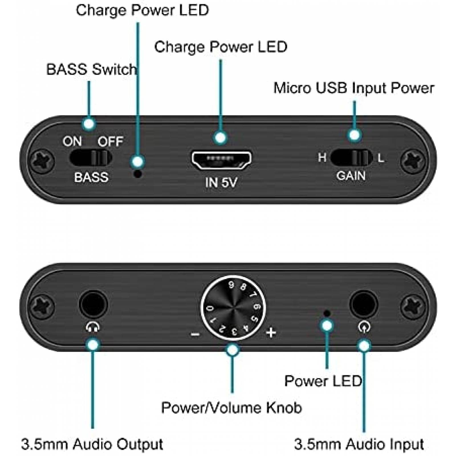 Amplificador Portátil Jin-T AA015 3.5mm Batería Litio -Negro