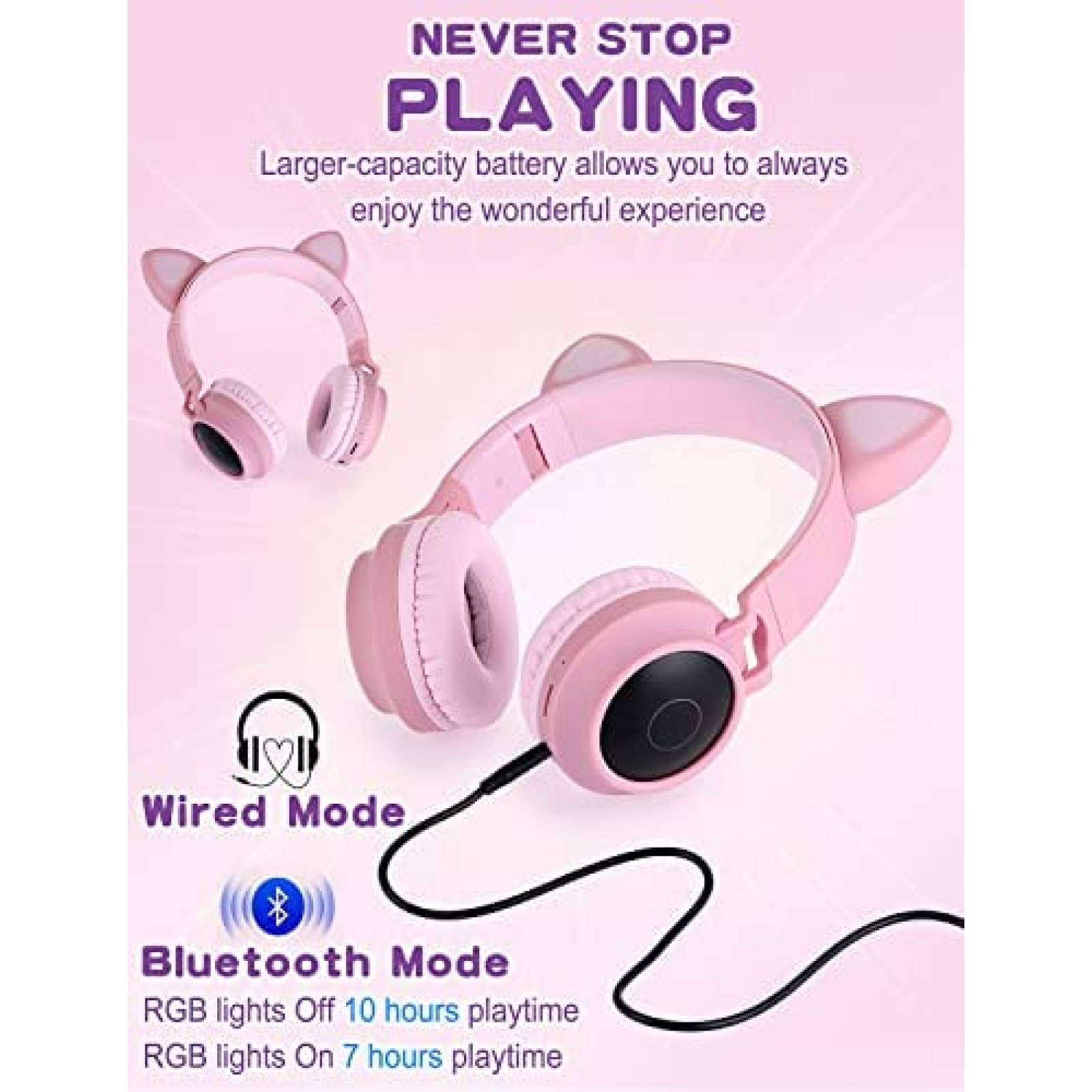 Audifonos Usoun Cat Ear Inalambricos Para Niños -Rosa