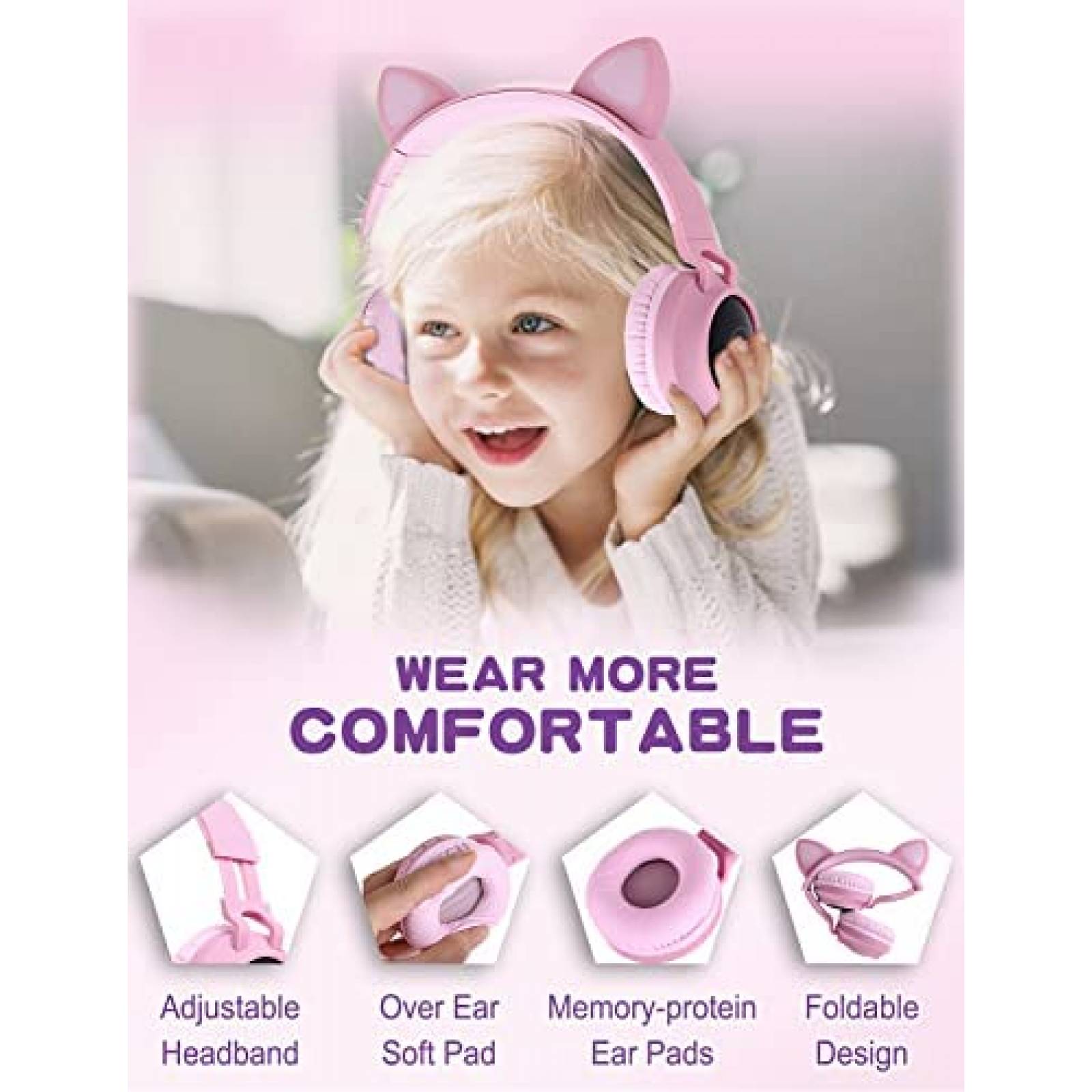 Audifonos Usoun Cat Ear Inalambricos Para Niños -Rosa