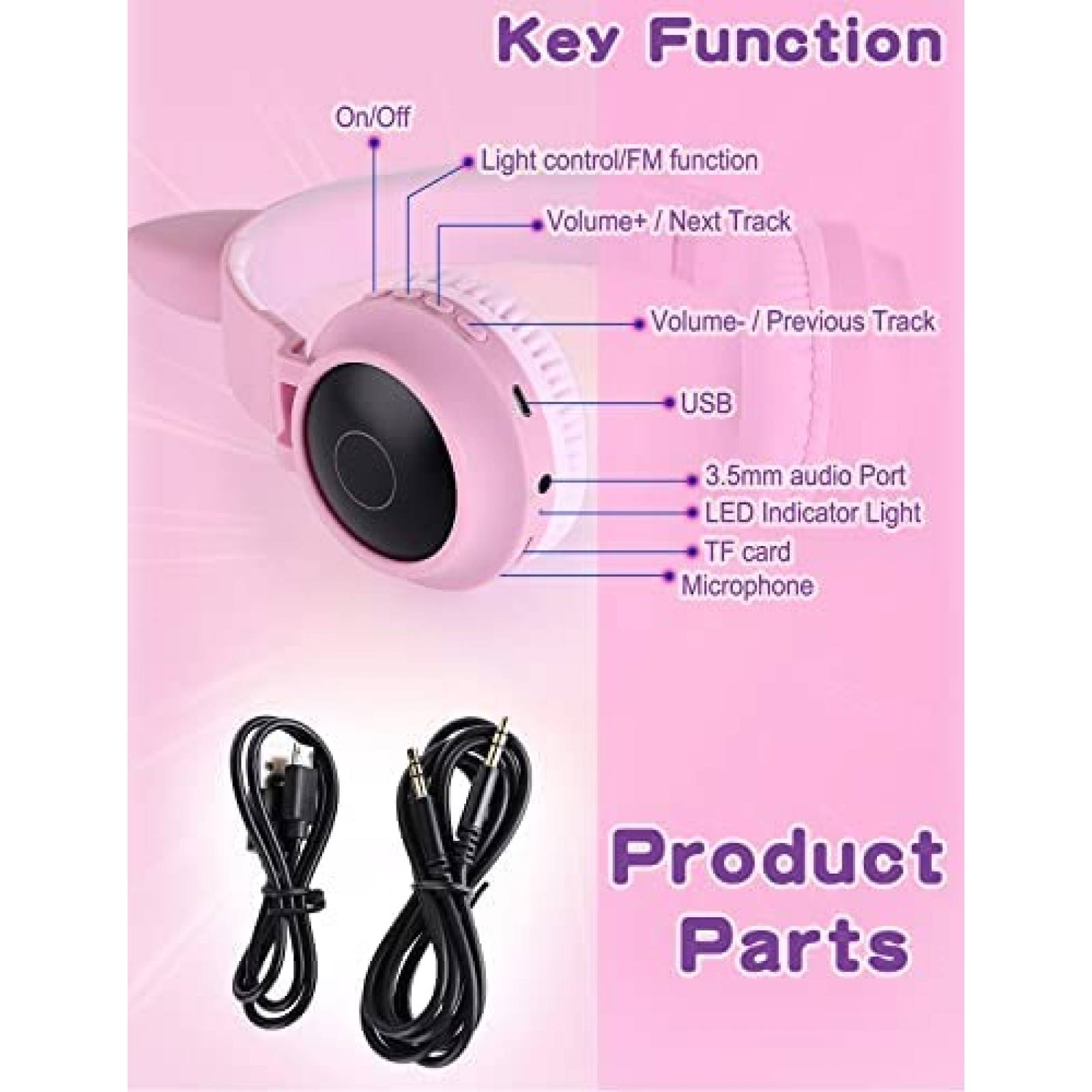 Audifonos Usoun Cat Ear Inalambricos Para Niños -Rosa