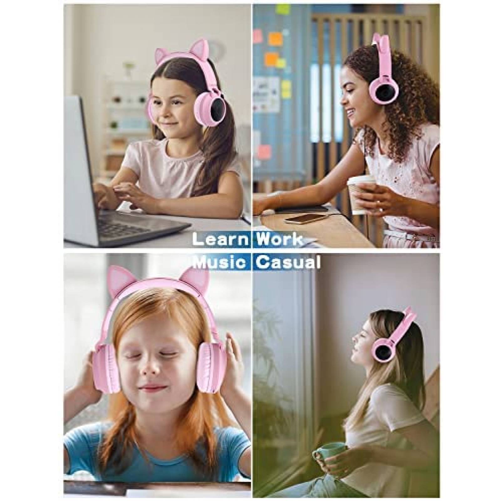 Audifonos Usoun Cat Ear Inalambricos Para Niños -Rosa