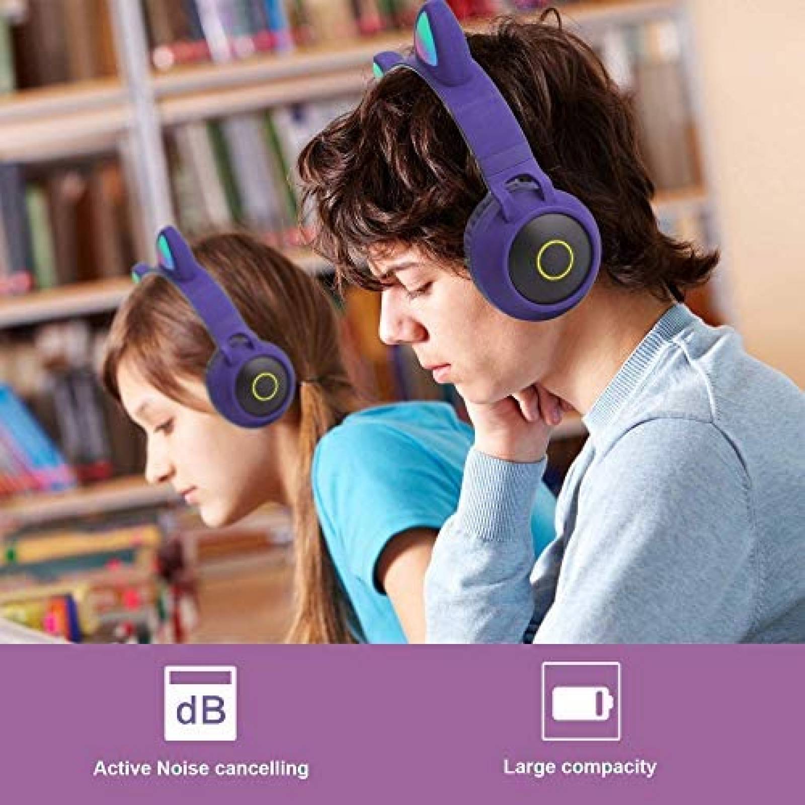 Audifonos Inalambricos Usound para Niños con Luz LED -Morado