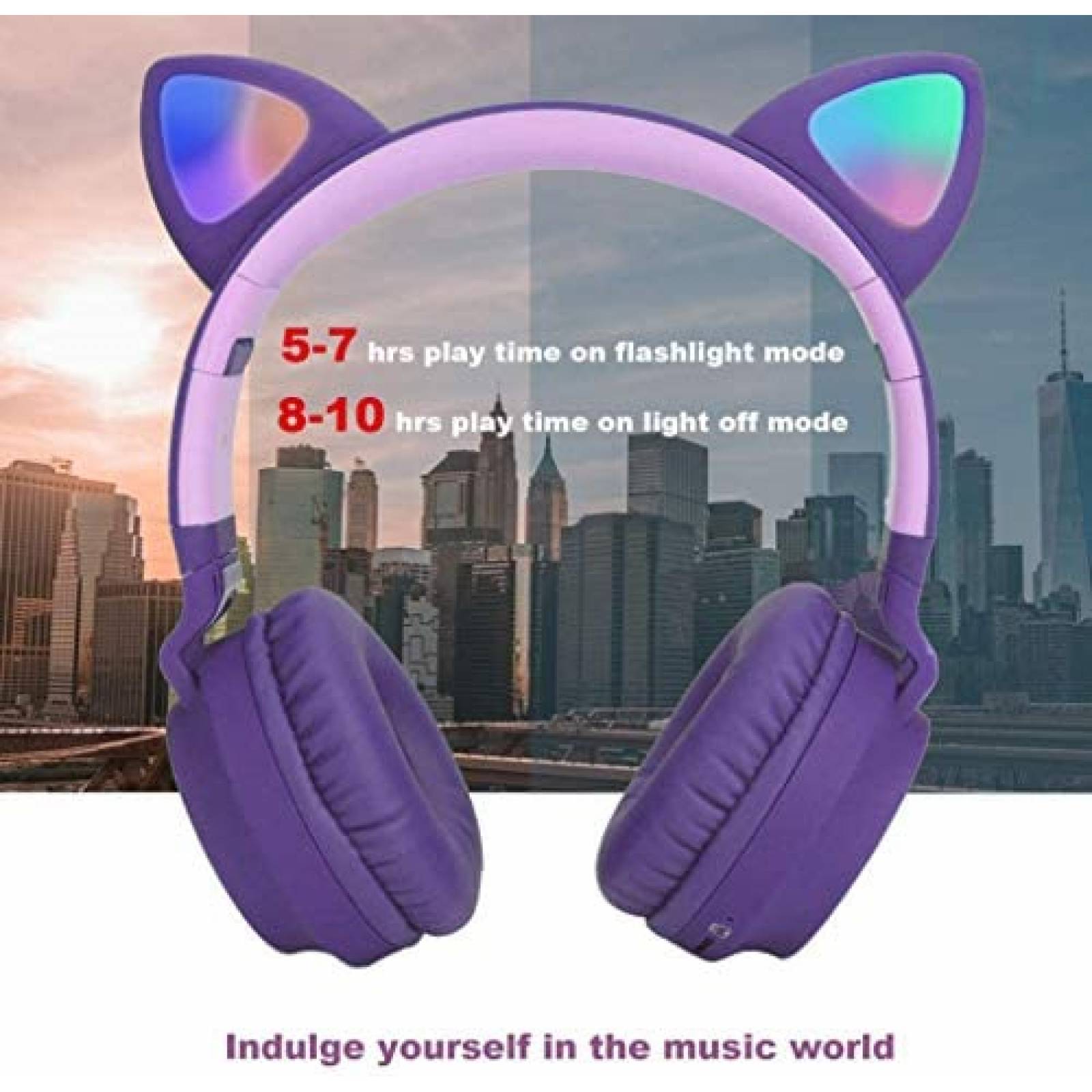 Audifonos Inalambricos Usound para Niños con Luz LED -Morado