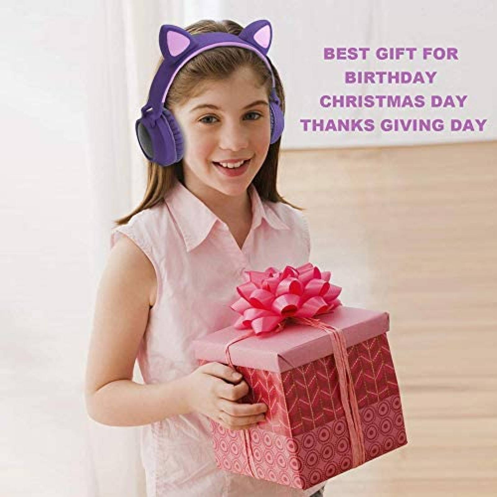 Audifonos Inalambricos Usound para Niños con Luz LED -Morado