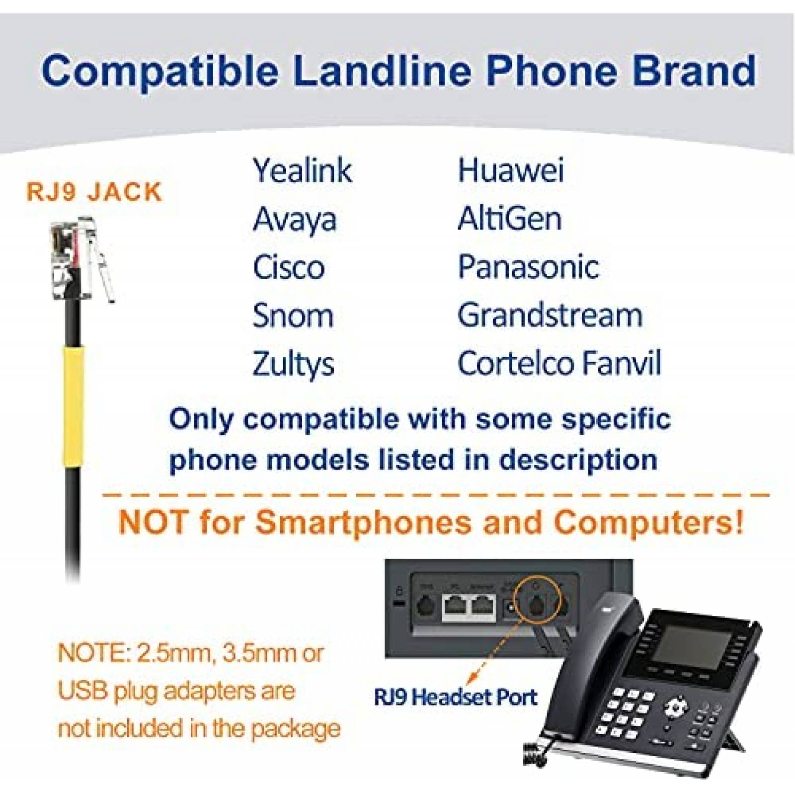 Headset Wantek RJ9 de Entrada RJ45 para Yealink -Negro