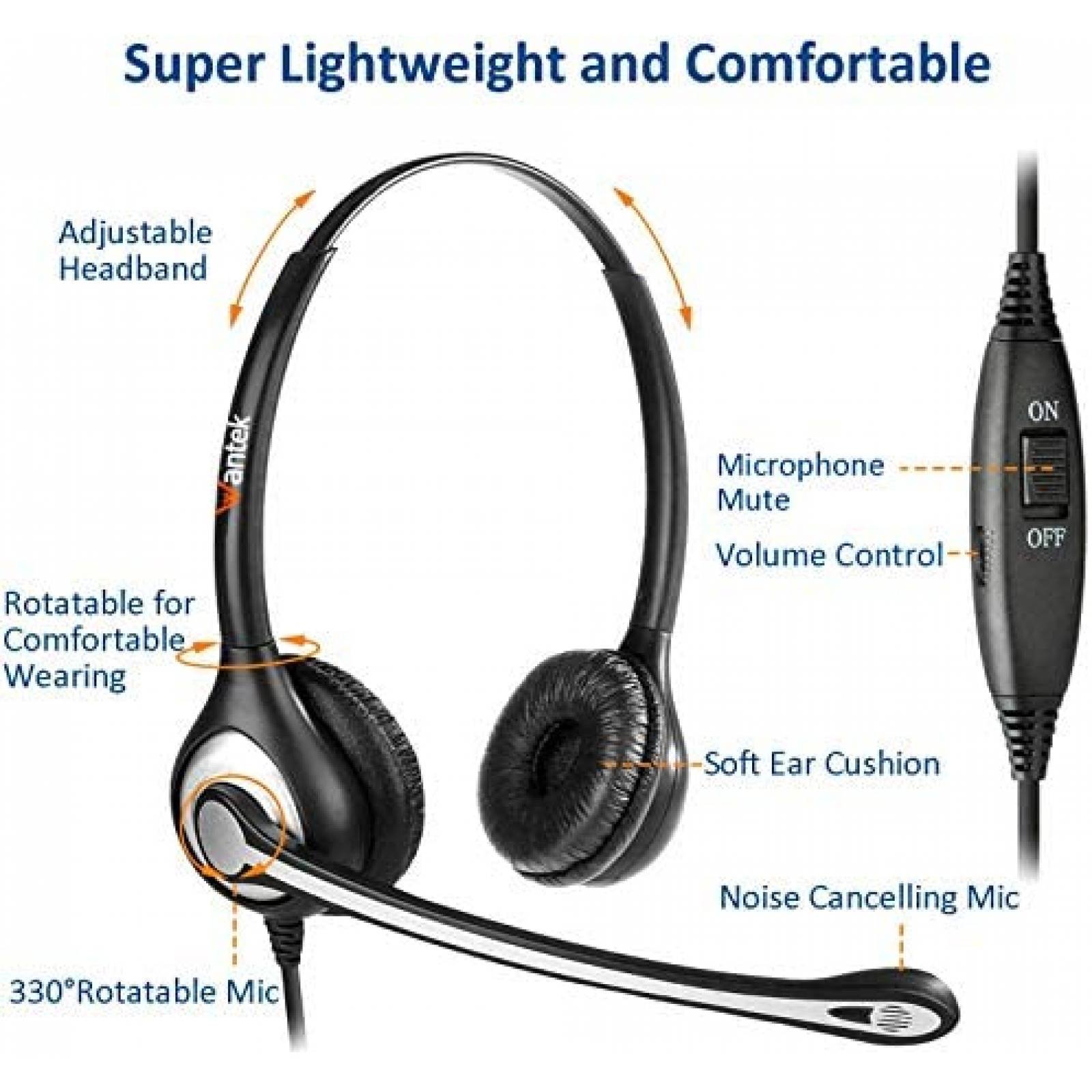 Yealink - Auriculares de teléfono con micrófono con cancelación de ruido,  RJ9, auriculares para teléfono de oficina, compatibles con Yealink T20P  T21P