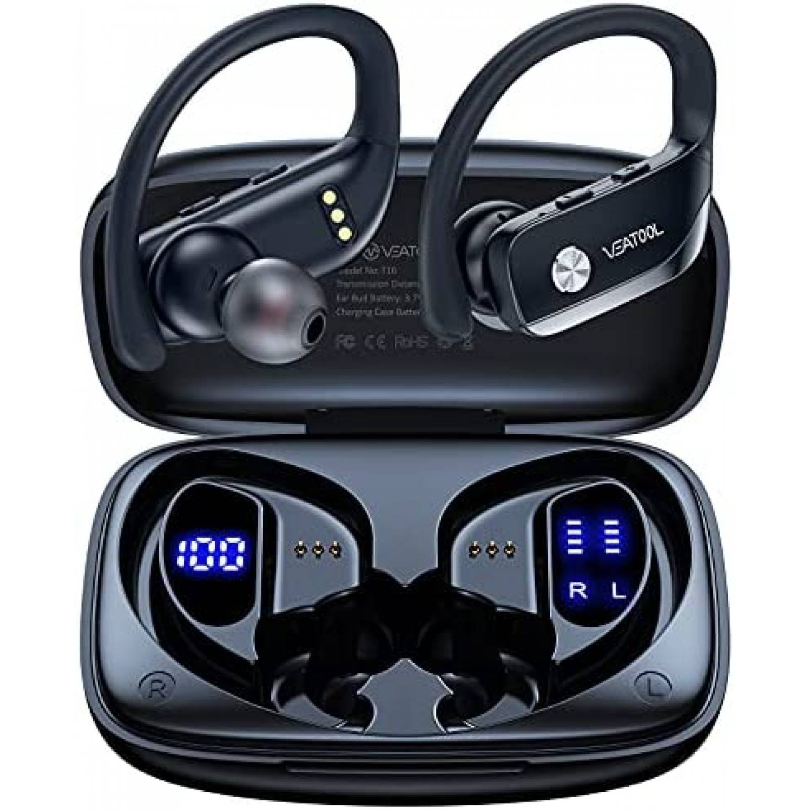 Auriculares bmanl T16 Bluetooth LED Inalámbrico -Negro