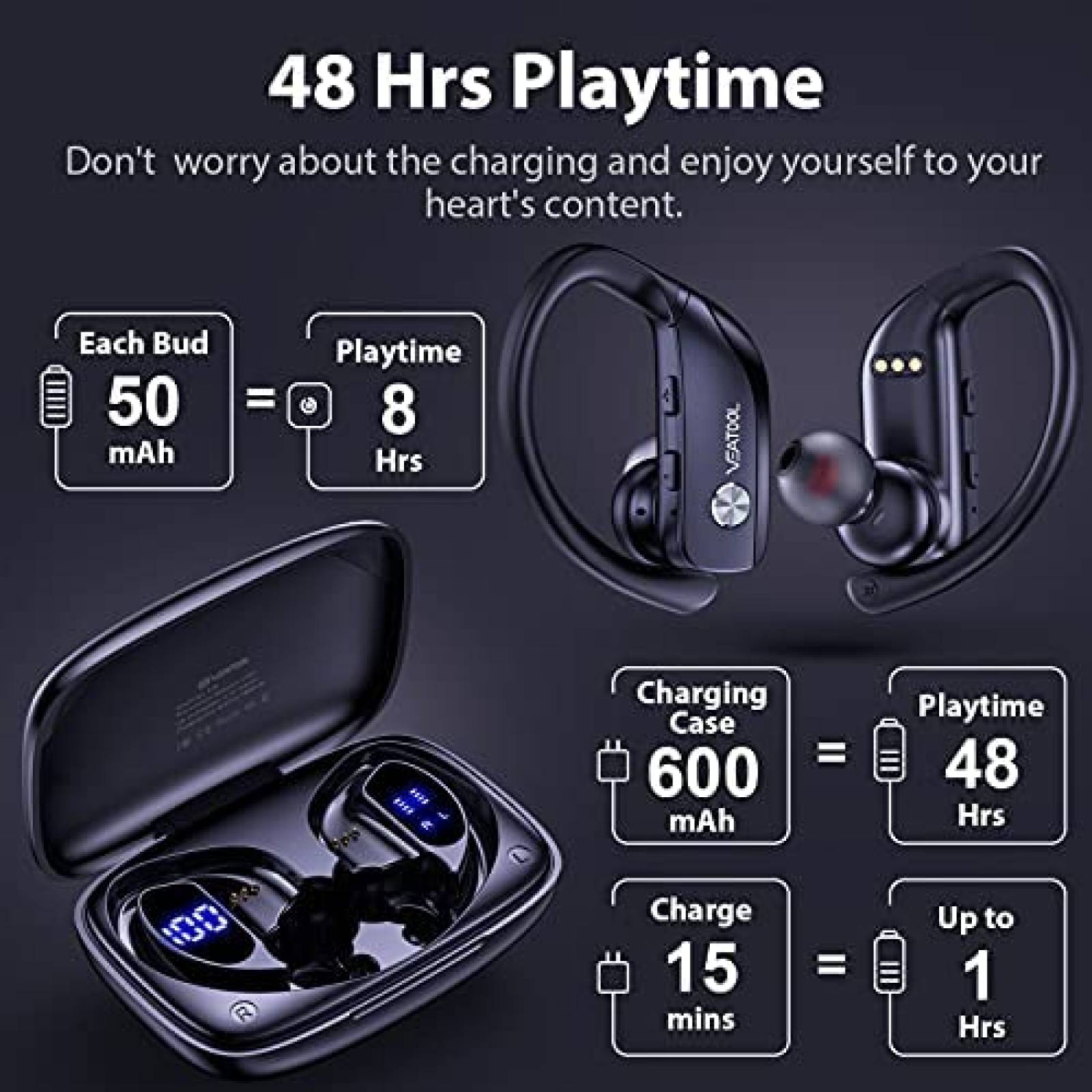 Auriculares bmanl T16 Bluetooth LED Inalámbrico -Negro