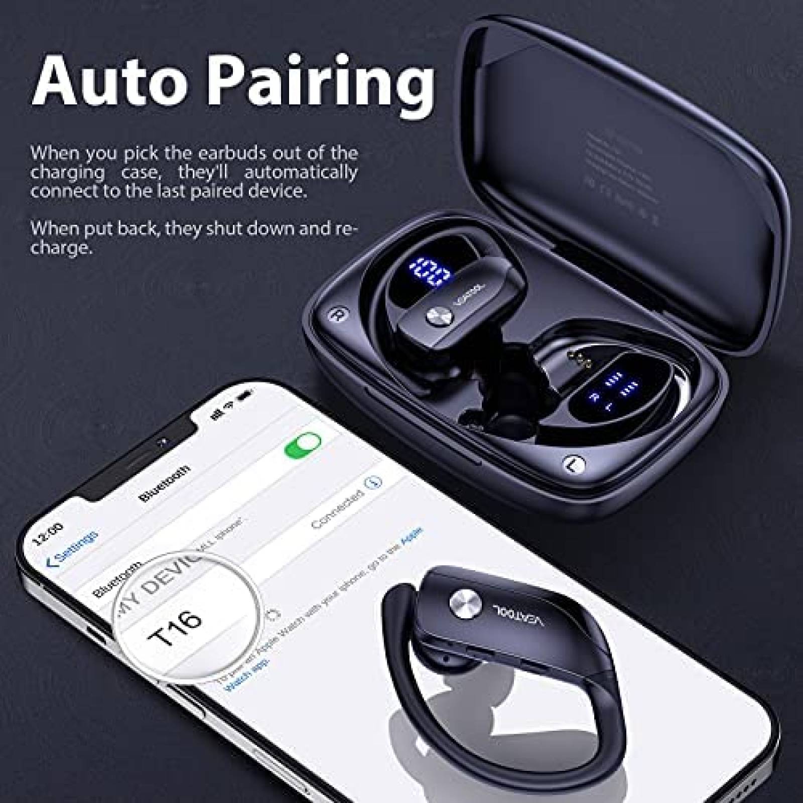 Auriculares bmanl T16 Bluetooth LED Inalámbrico -Negro