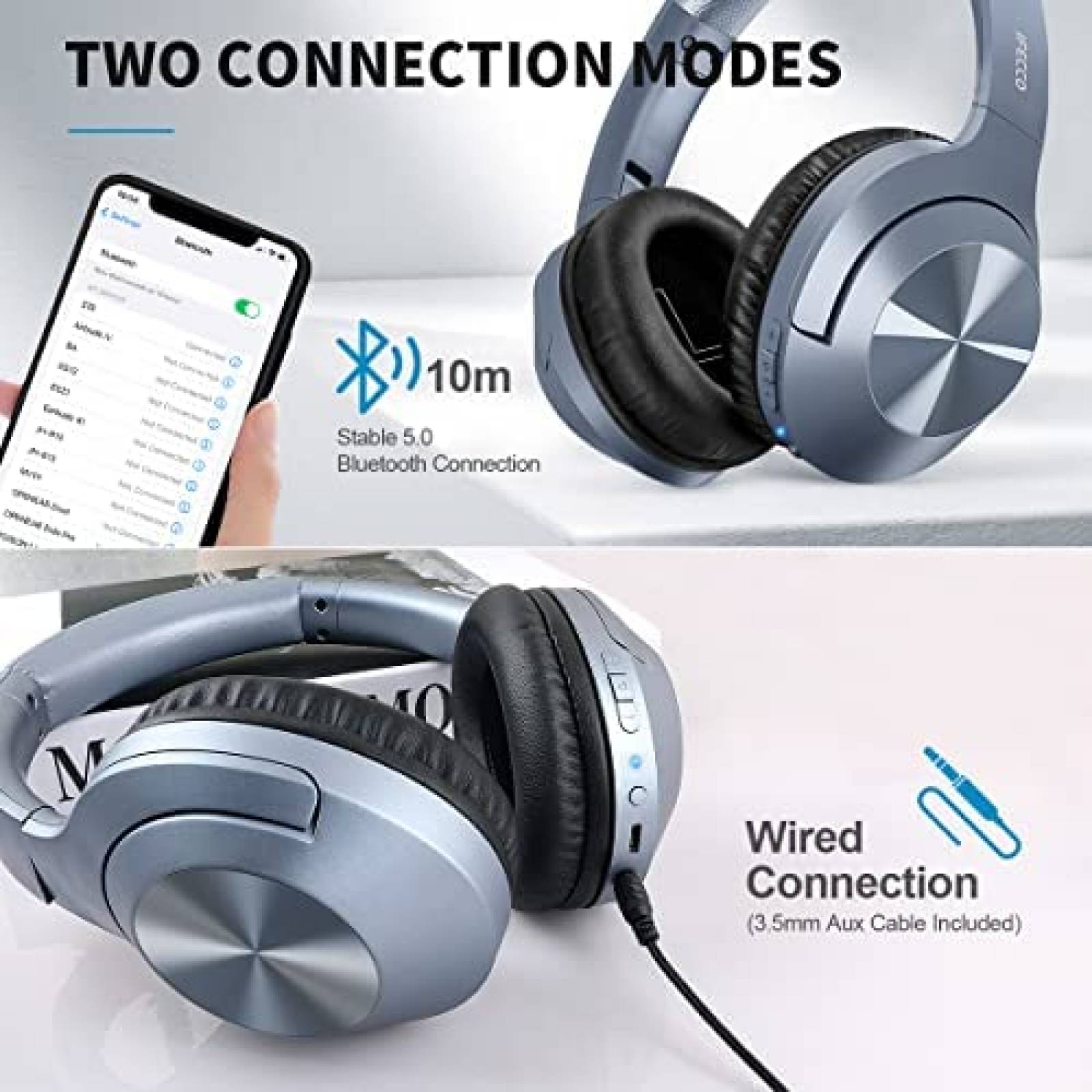 Audífonos de Diadéma iFecco Bluetooth de Sonido Hifi -Azul