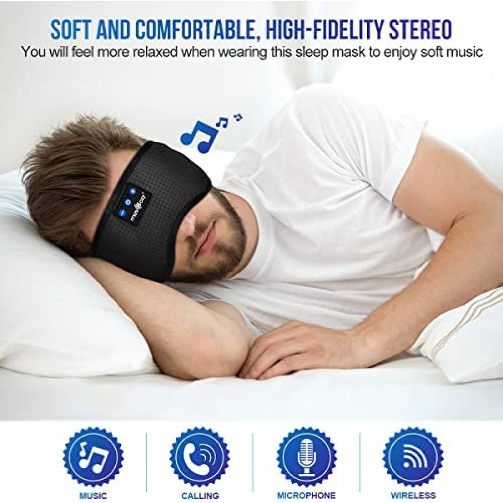 Banda para Dormir Bluetooth MUSICOZY Ajustable -Negro Mate