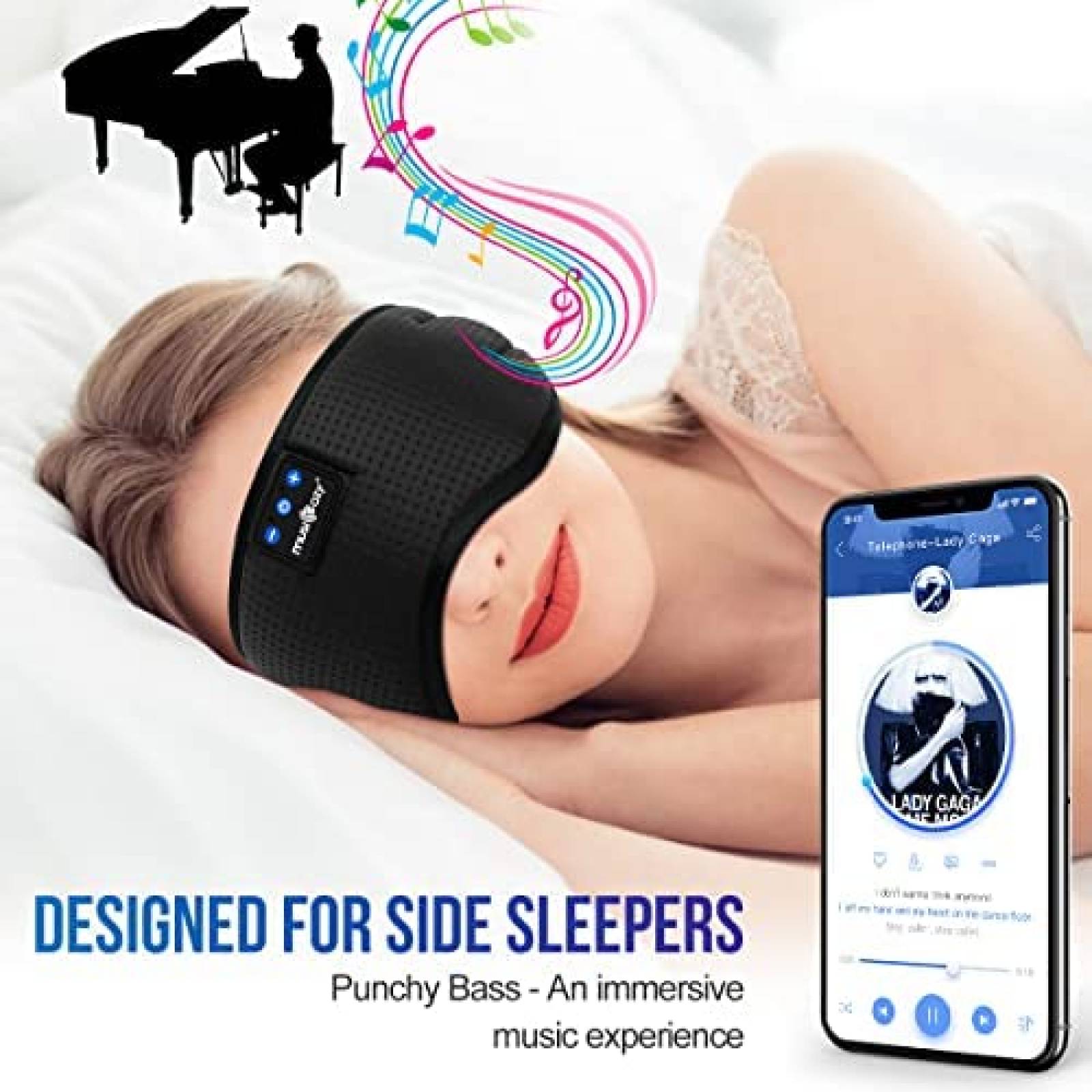 Banda para Dormir Bluetooth MUSICOZY Ajustable -Negro Mate