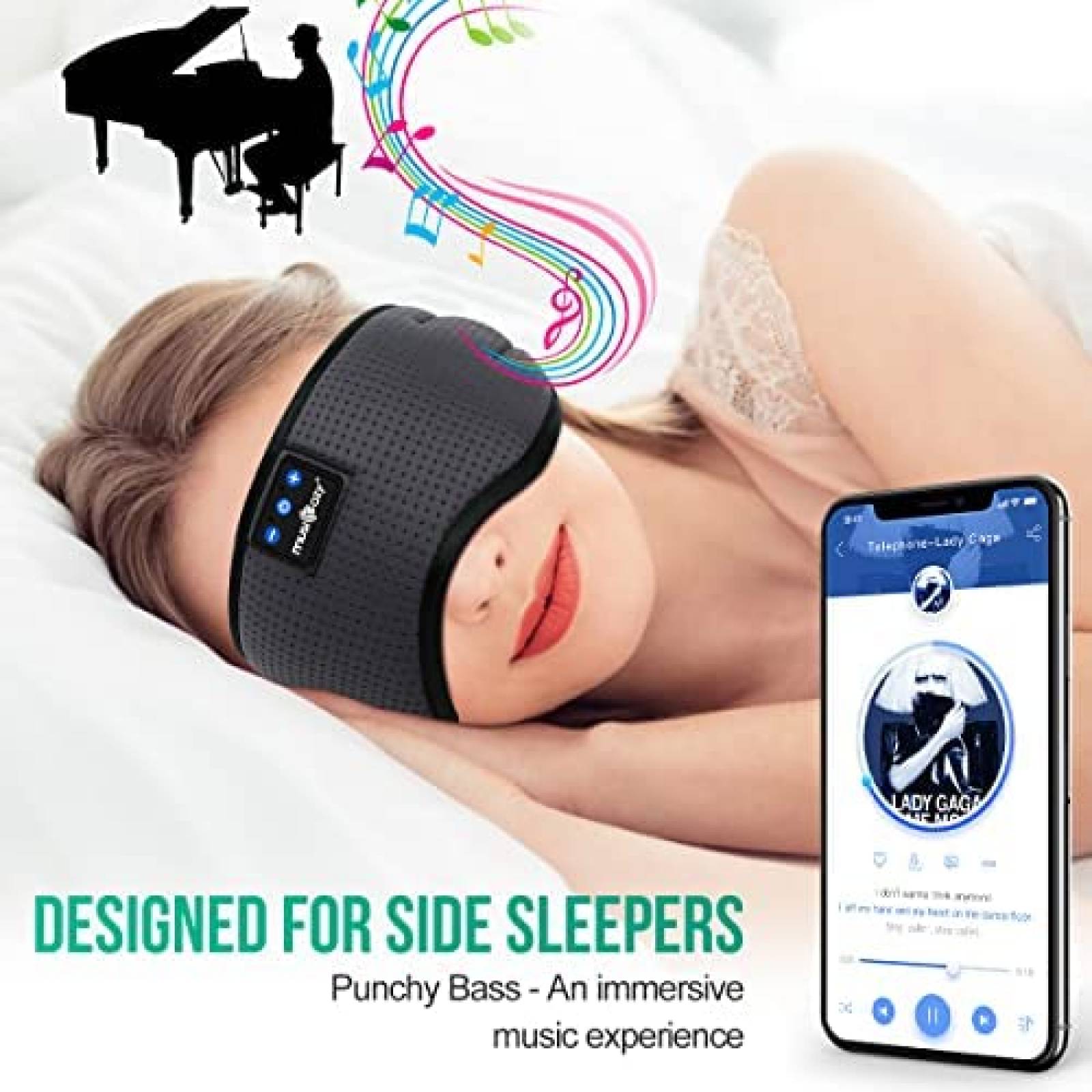 Banda para Dormir Bluetooth MUSICOZY 5.2 Ajustable -Gris