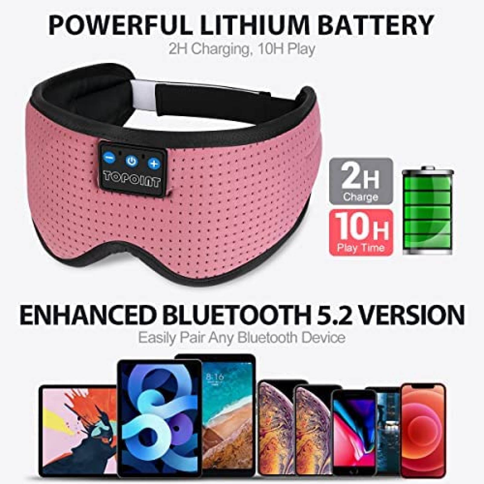 Banda para Dormir Bluetooth TOPOINT Ajustable -Rosa
