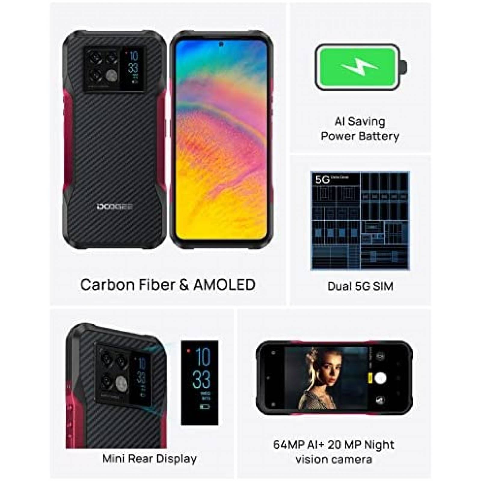 Celular DOOGEE V20 6.43'' 8GB+256GB 64MP+20MP -Negro