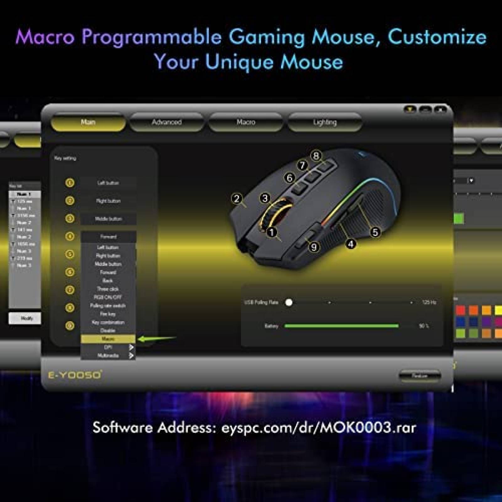 Mouse Gamer E-YOOSO X11 Inalambrico/Cable con 8000 DPI RGB