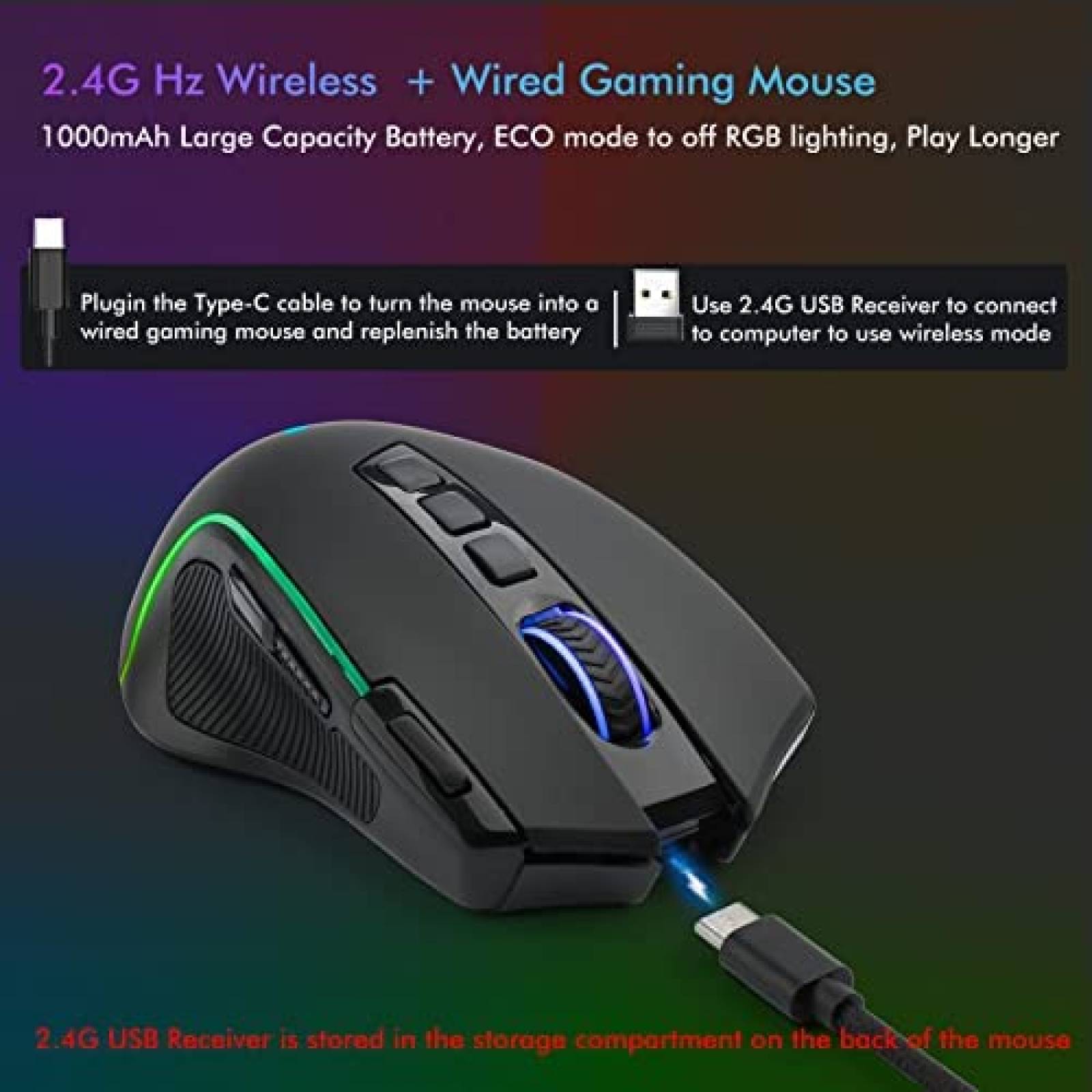Mouse Gamer E-YOOSO X11 Inalambrico/Cable con 8000 DPI RGB