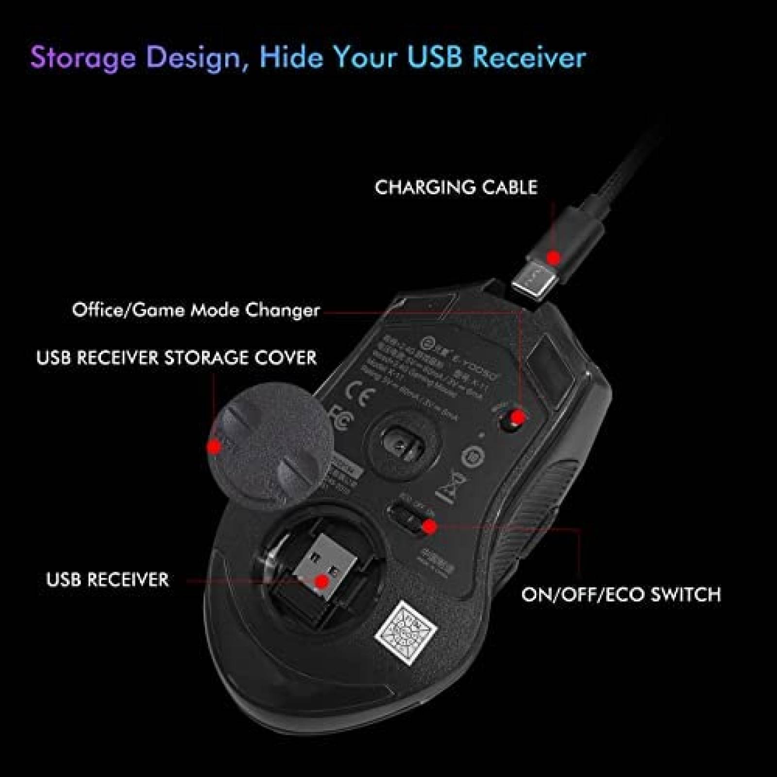 Mouse Gamer E-YOOSO X11 Inalambrico/Cable con 8000 DPI RGB