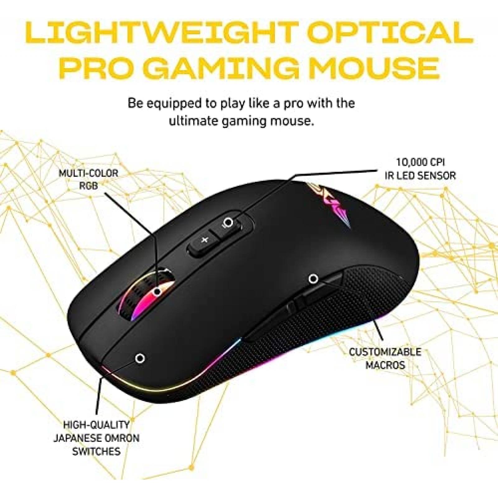 Mouse Gamer Armaggeddon Falcon III RGB con 10,000 CPI -Negro