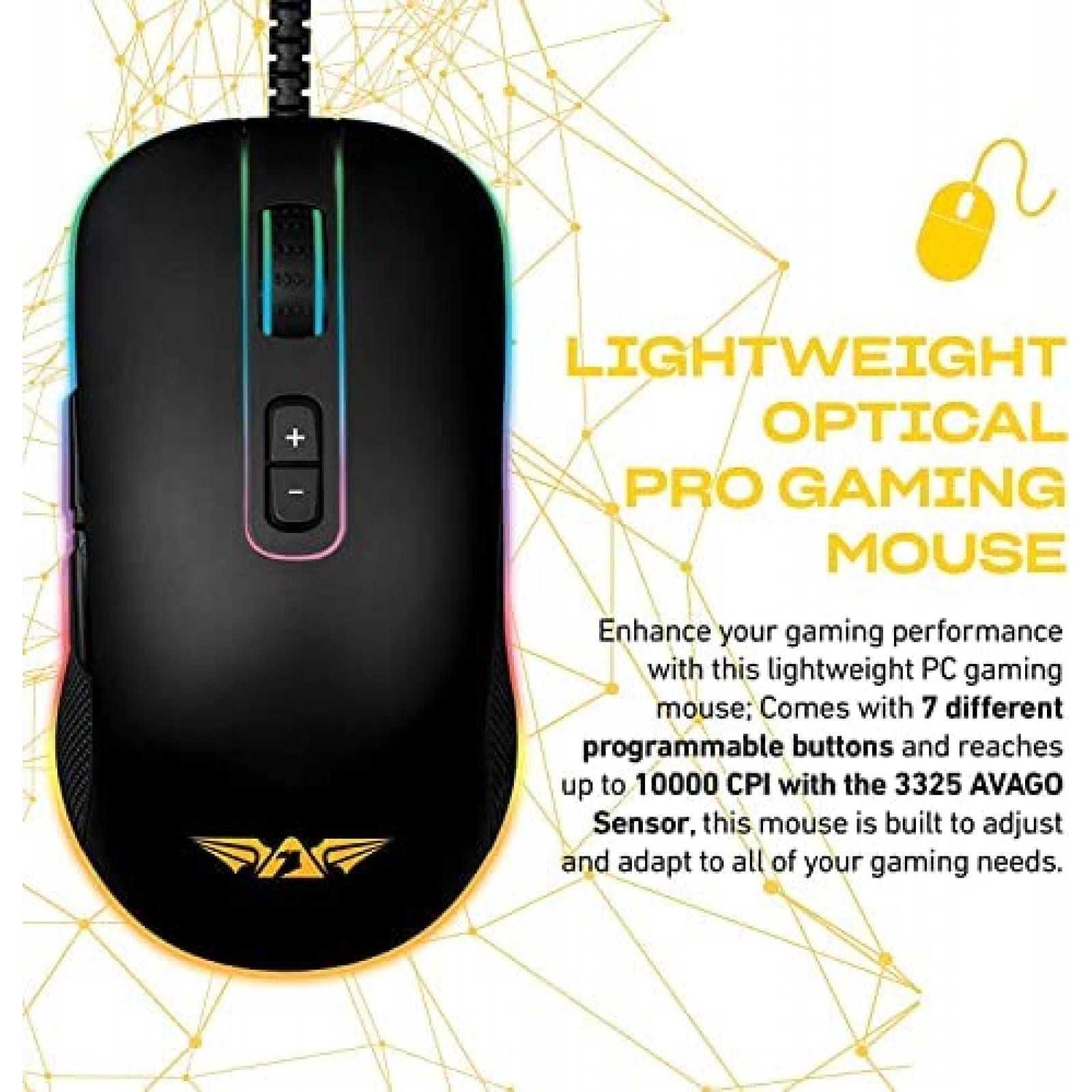 Mouse Gamer Armaggeddon Falcon III RGB con 10,000 CPI -Negro