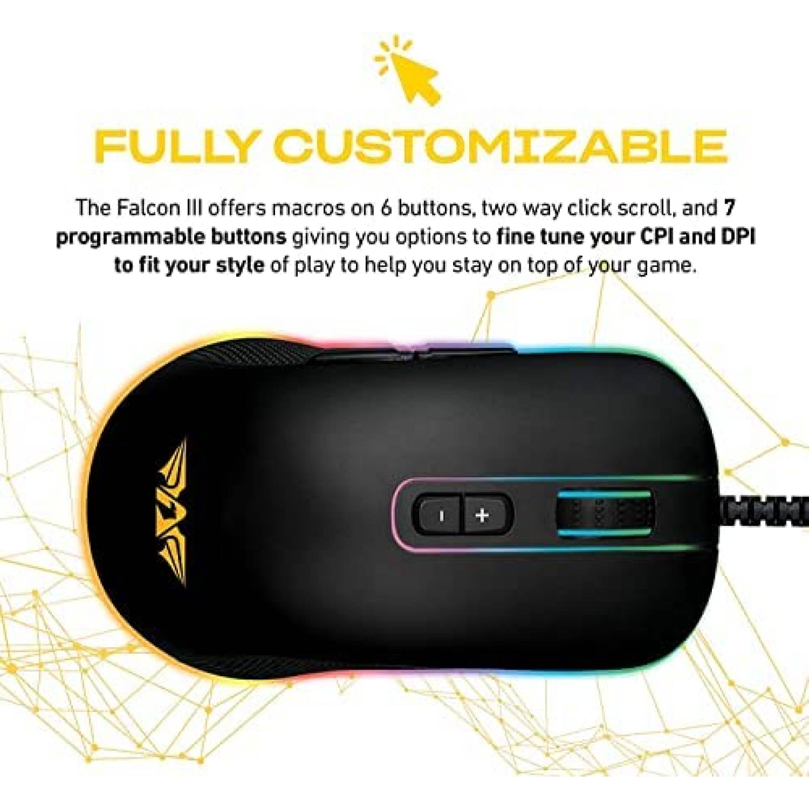Mouse Gamer Armaggeddon Falcon III RGB con 10,000 CPI -Negro