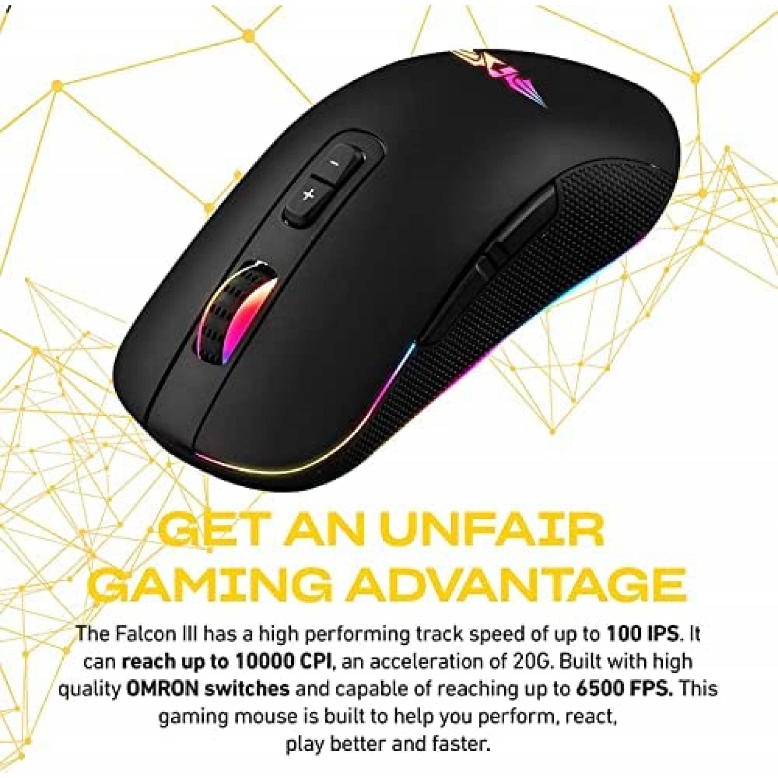 Mouse Gamer Armaggeddon Falcon III RGB con 10,000 CPI -Negro