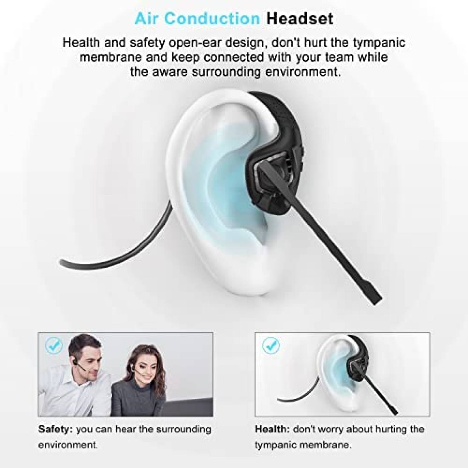 BANIGIPA Auriculares de oreja abierta, auriculares Bluetooth de conducción  de aire, auriculares inalámbricos estéreo con micrófono de pluma con