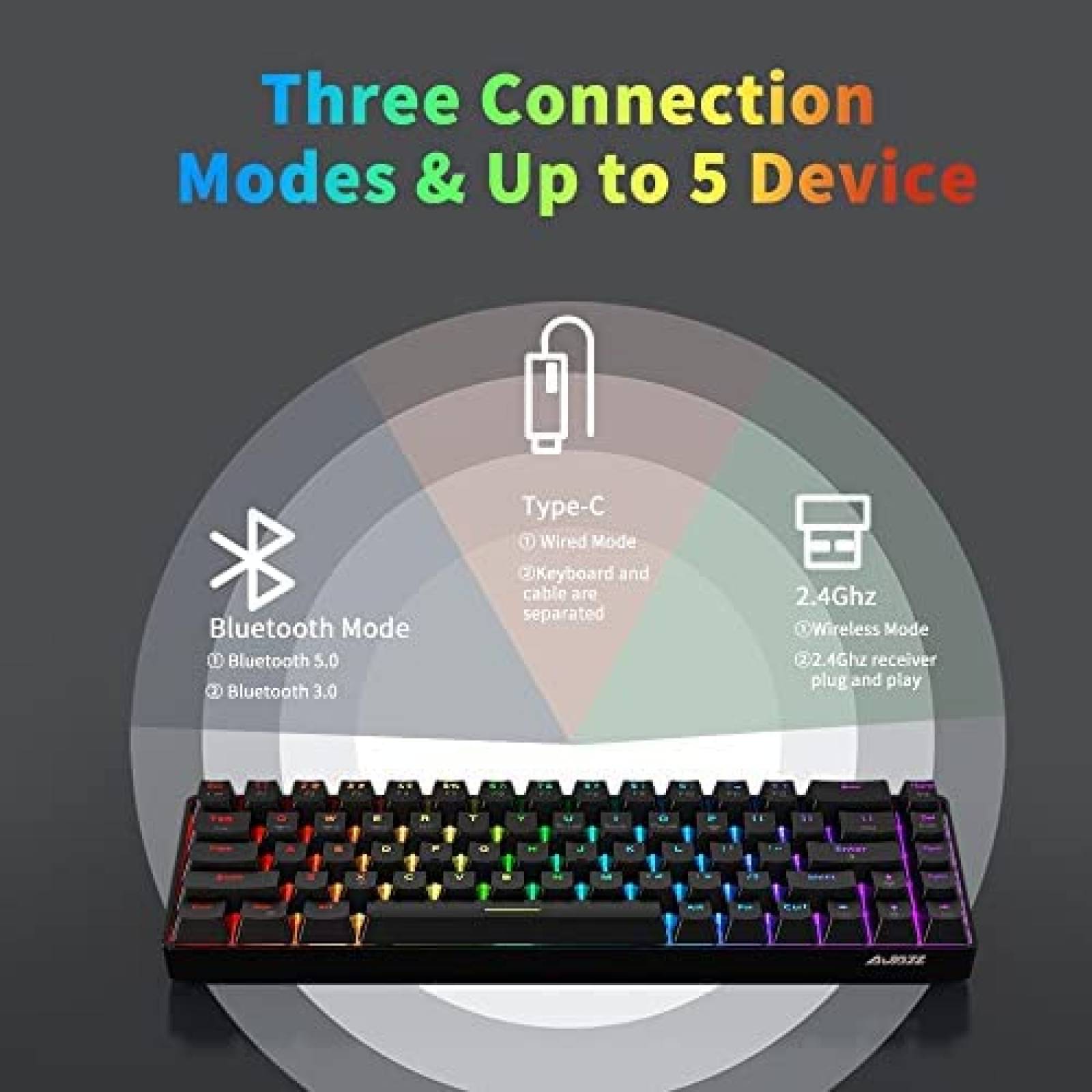 Teclado Bluetooth Gamer RGB NACODEX de 68 Teclas -Negro