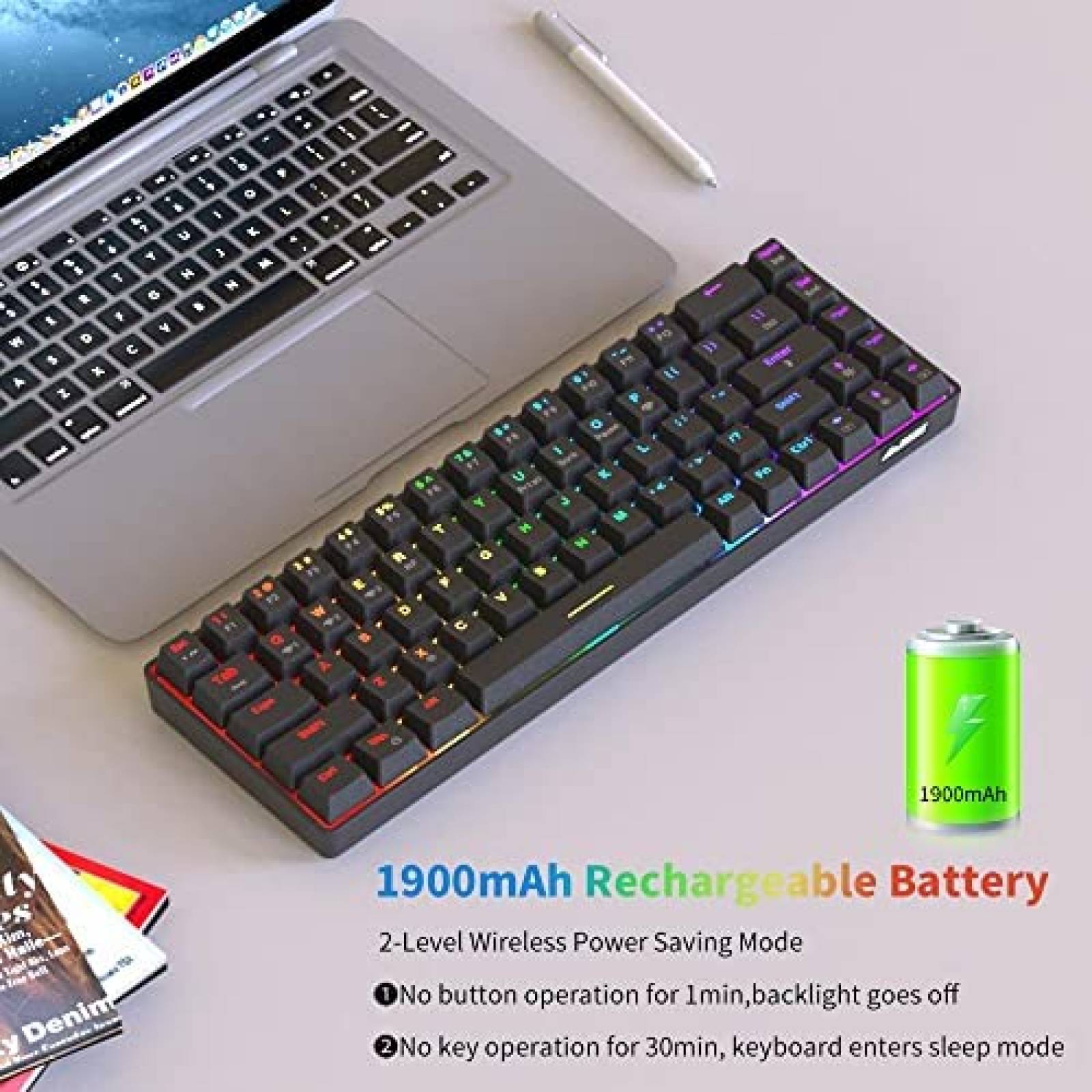 Teclado Bluetooth Gamer RGB NACODEX de 68 Teclas -Negro