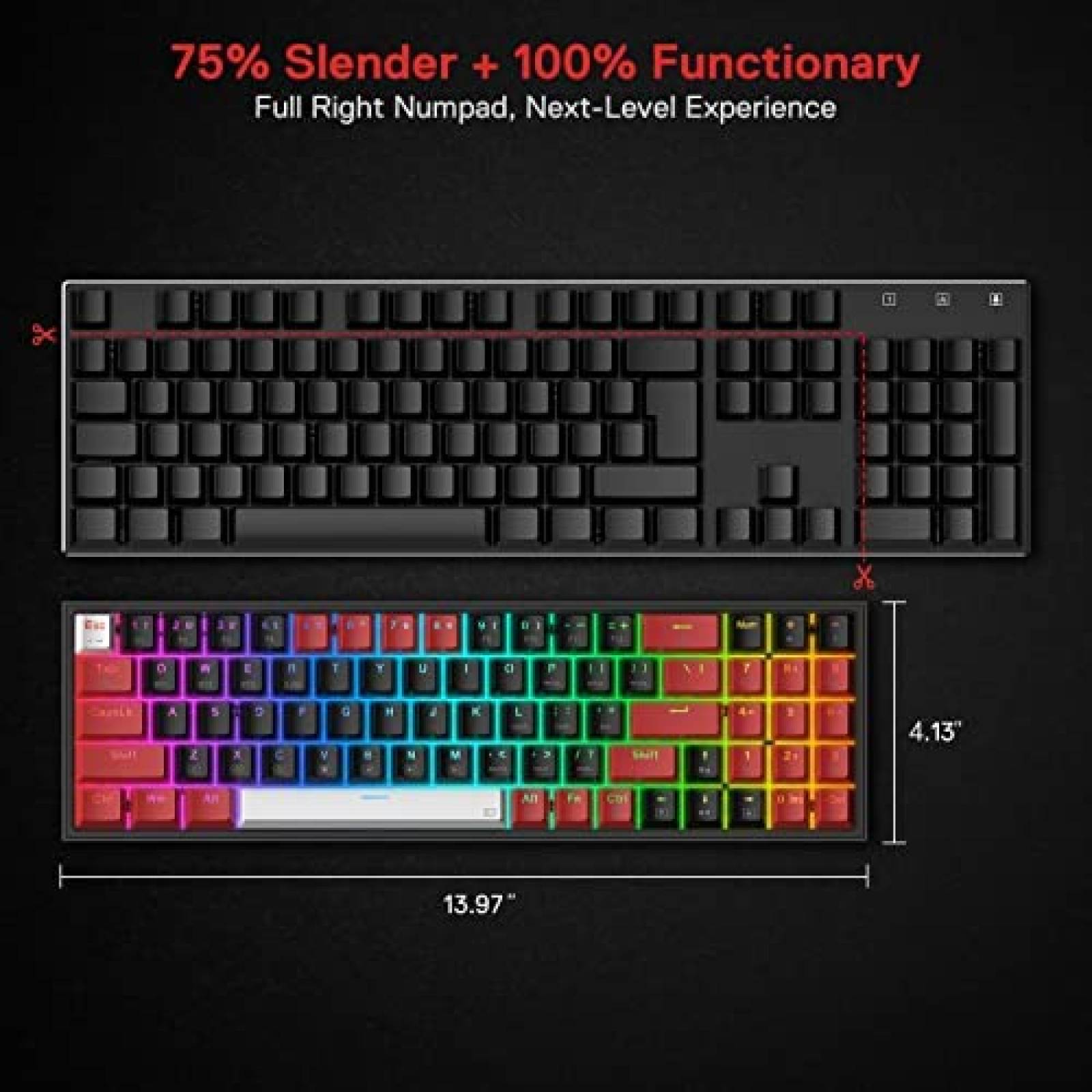 Teclado Redragon K628 Mecanico Inalambrico RGB 78 Teclas