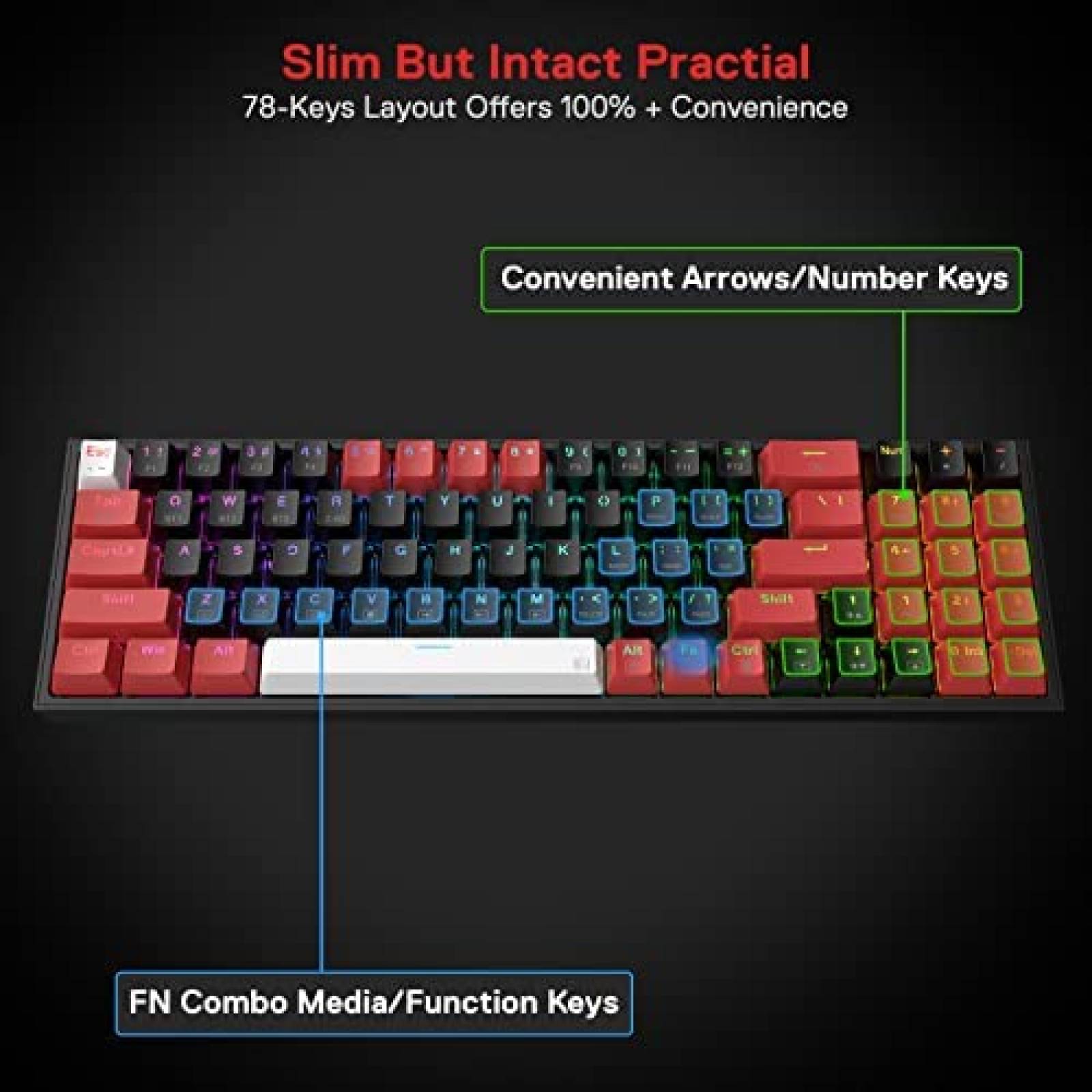 Teclado Redragon K628 Mecanico Inalambrico RGB 78 Teclas