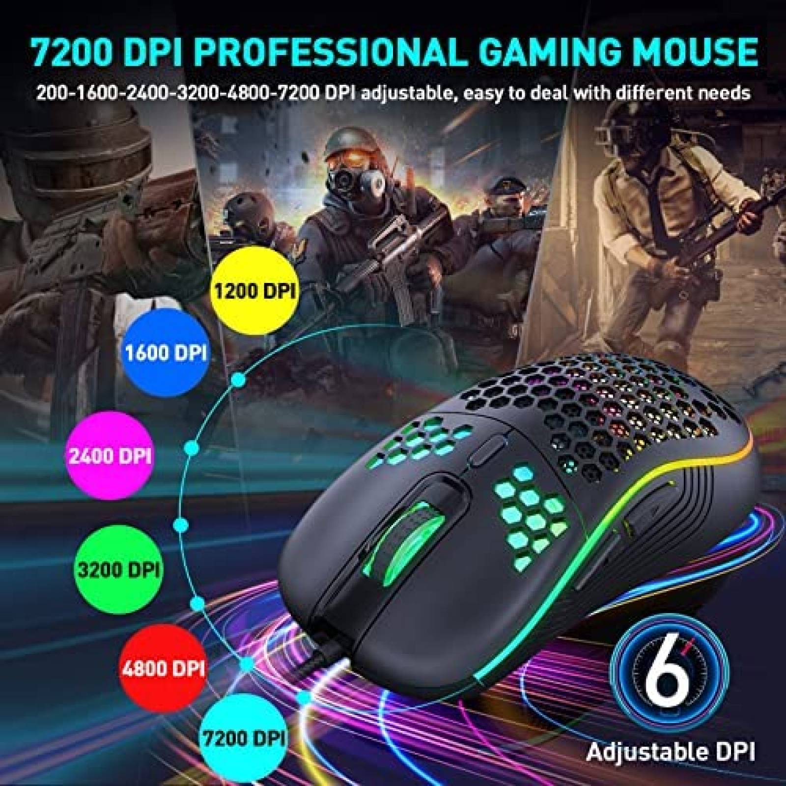 Mouse Con Botones Programables Mouse Gamer RGB VEGCOO C32 de 6 Botones Programables -Negro